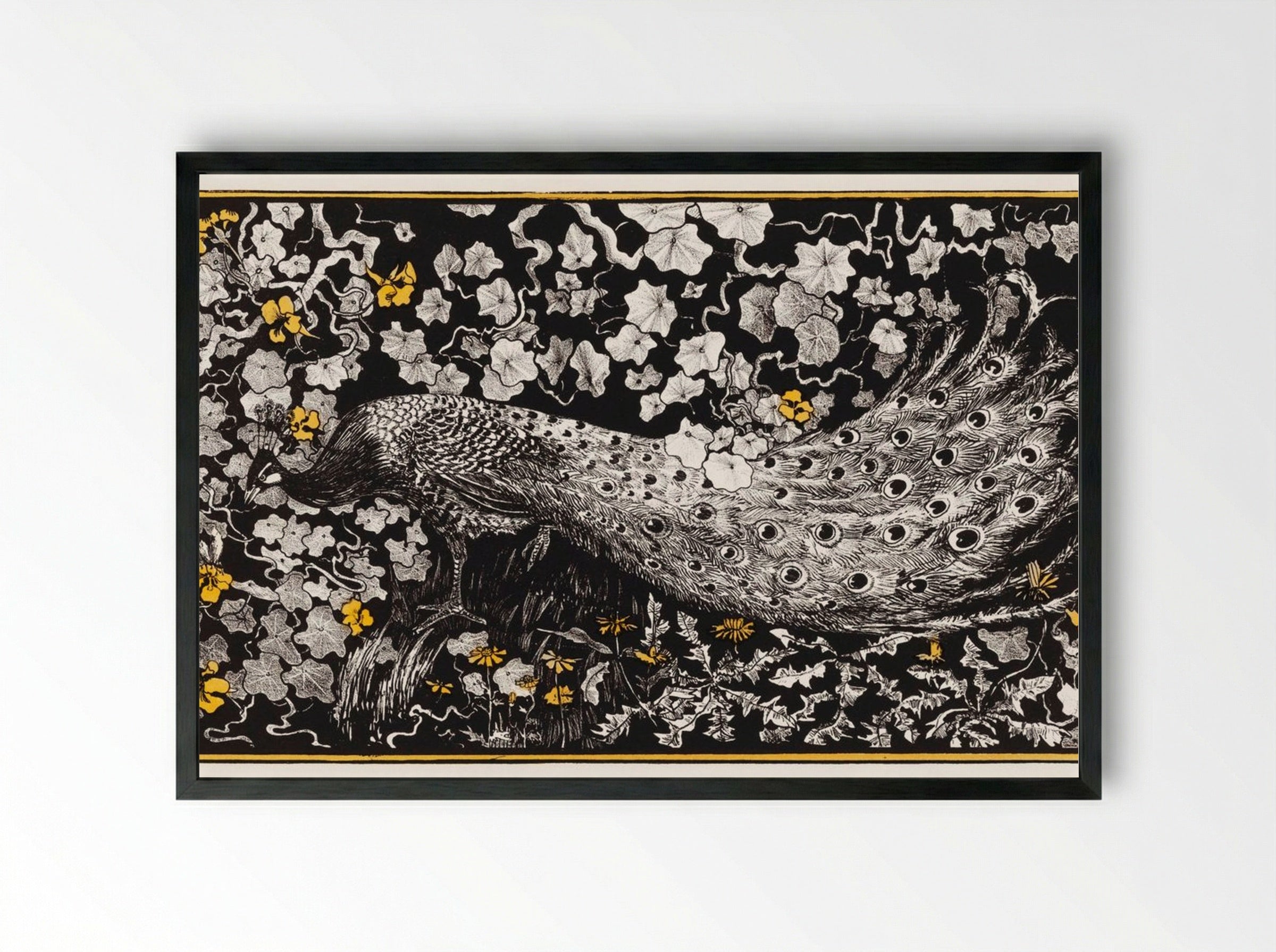 Peacock Among Foliage - Theo van Hoytema - Framed Print Black