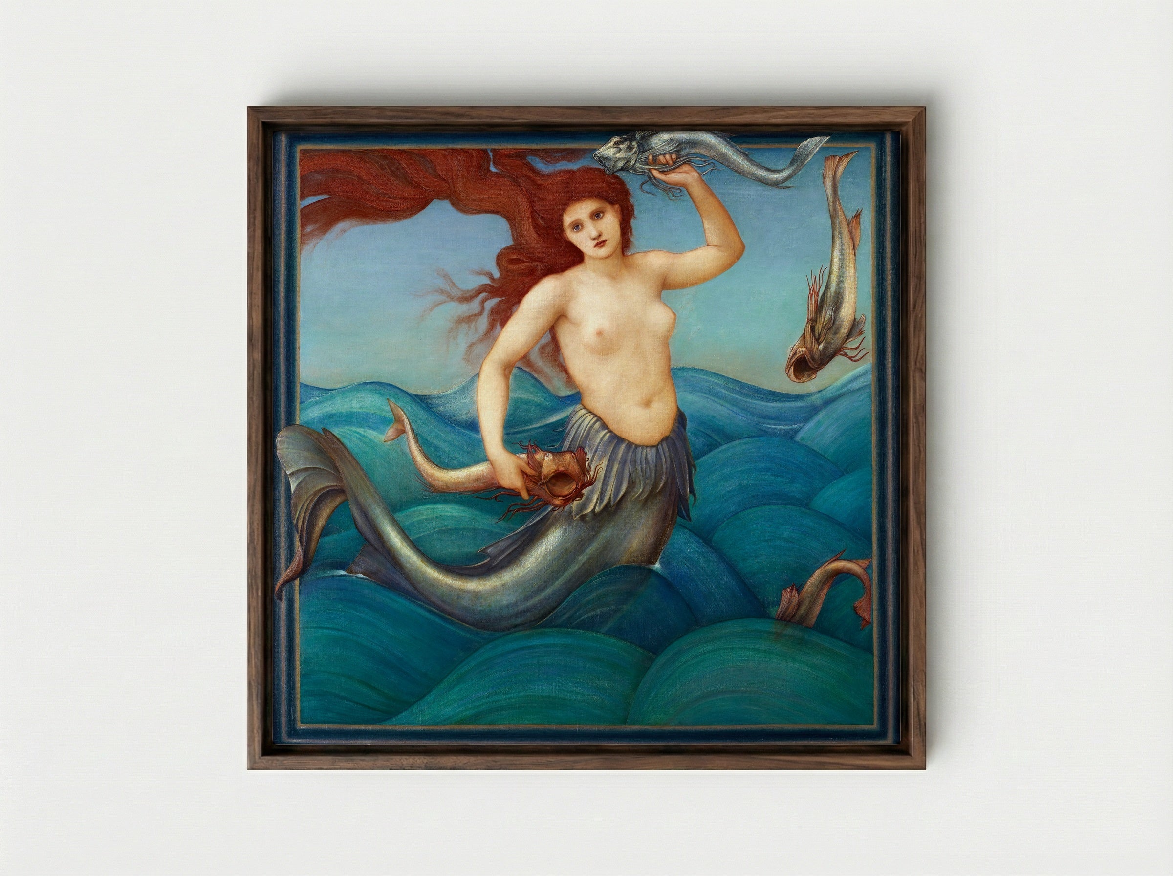 A Sea Nymph - Edward Burne-Jones - Framed Canvas Dark Wood