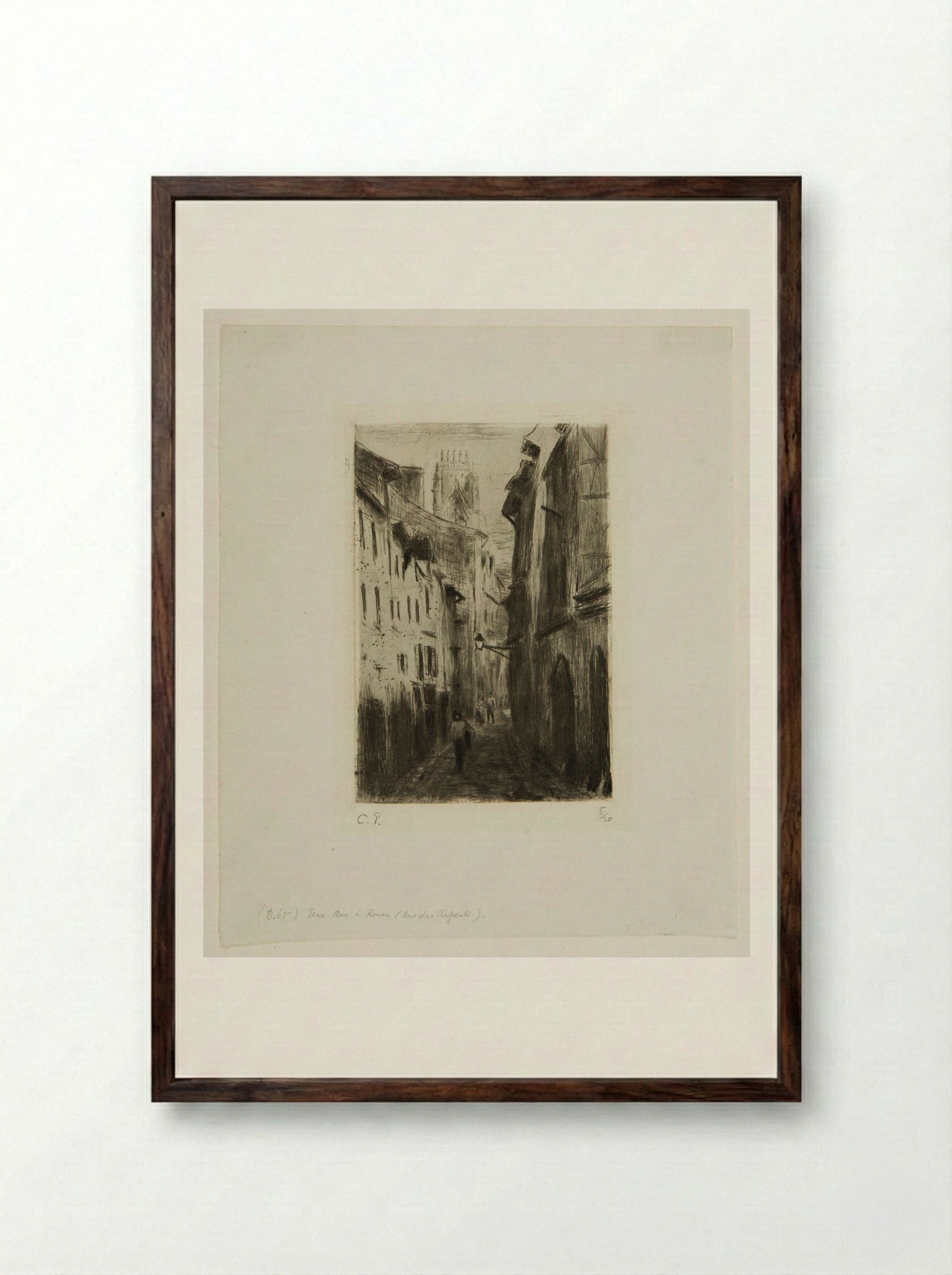 A Street in Rouen (Rue des Arpents) - Camille Pissarro - Framed Print Dark Wood