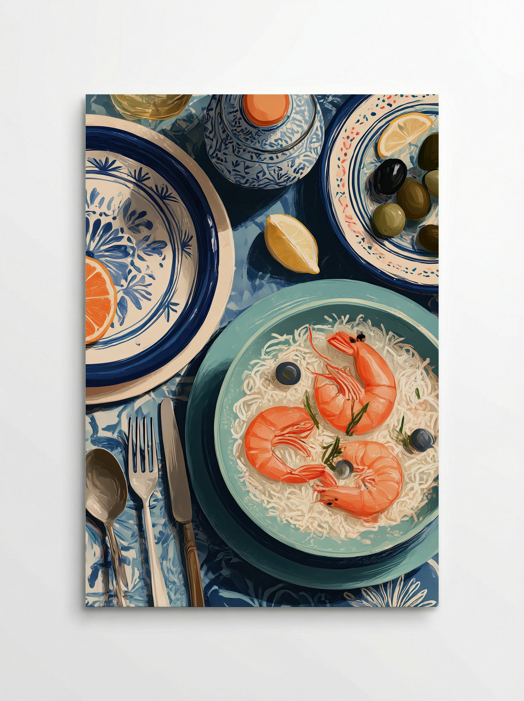 Mediterranean Table Seafood Still Life Art Print - Poster