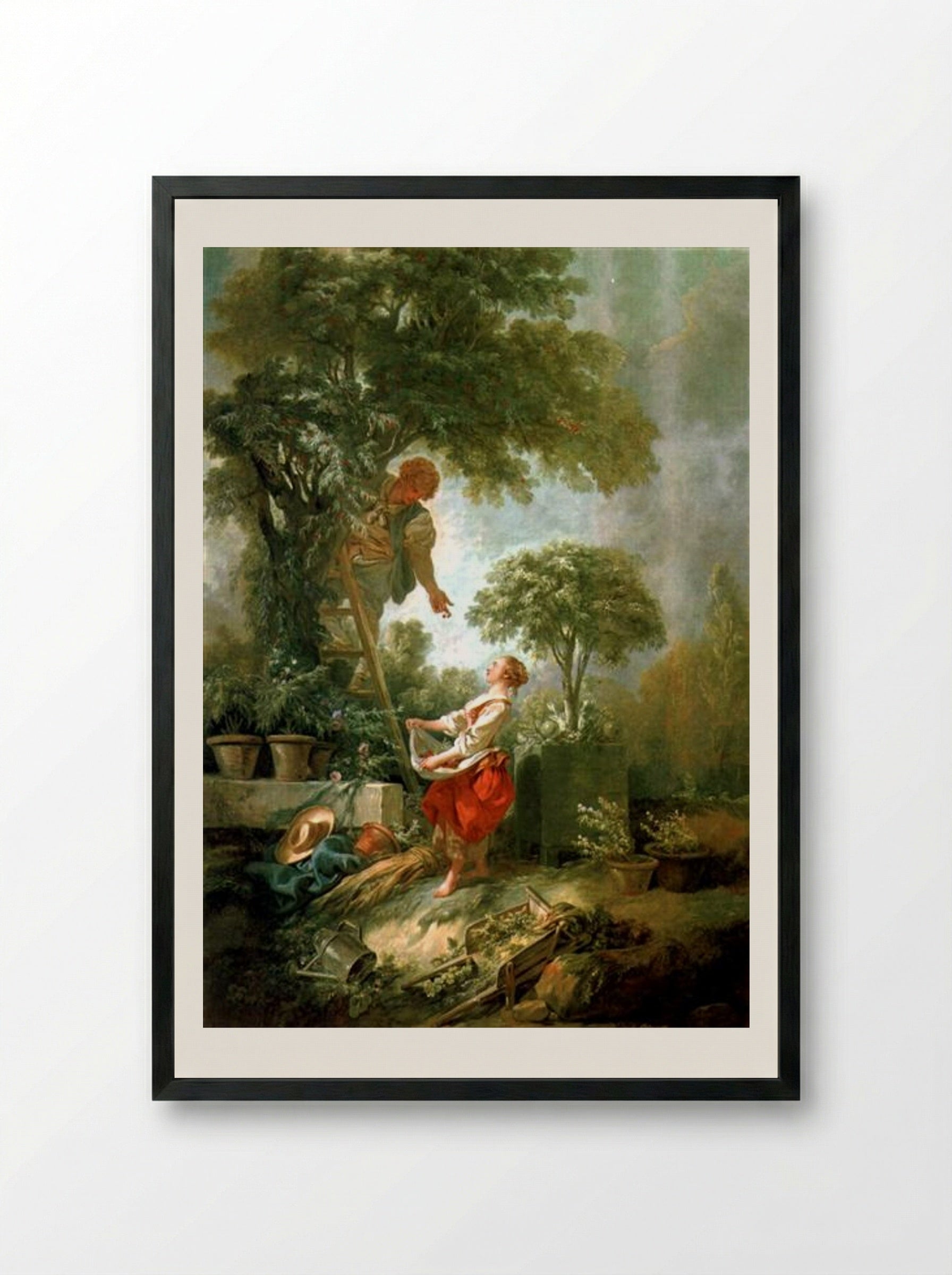 Landscape with Cherry Picker - François Boucher - Framed Print Black