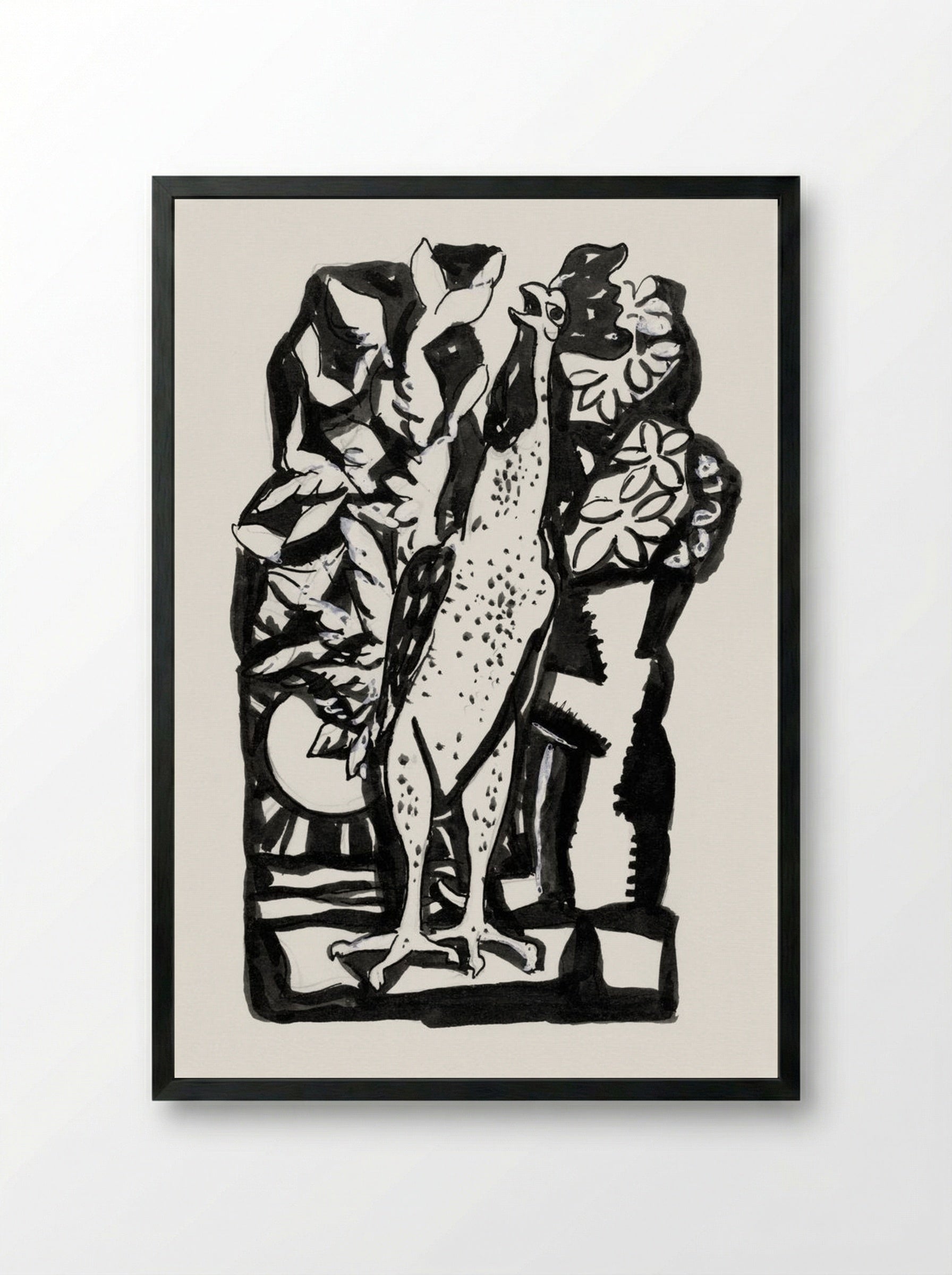 Crowing Rooster - Leo Gestel - Framed Print Black