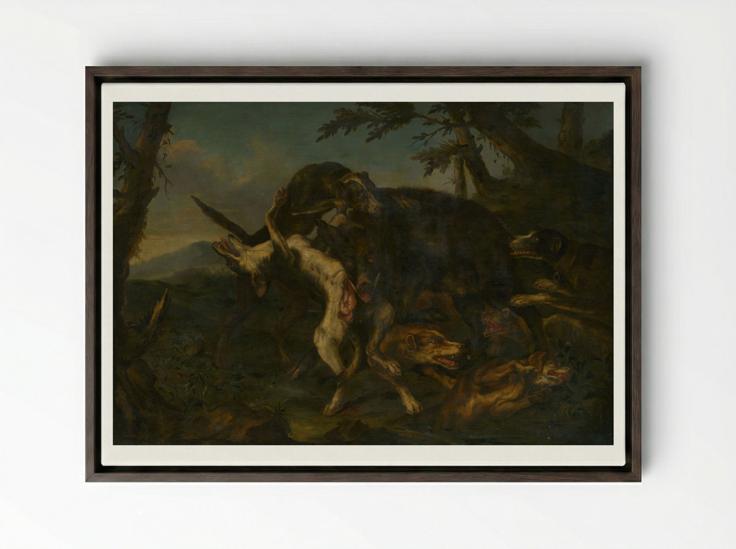 Boar Hunt - Frans Snyders - Framed Canvas Dark Wood