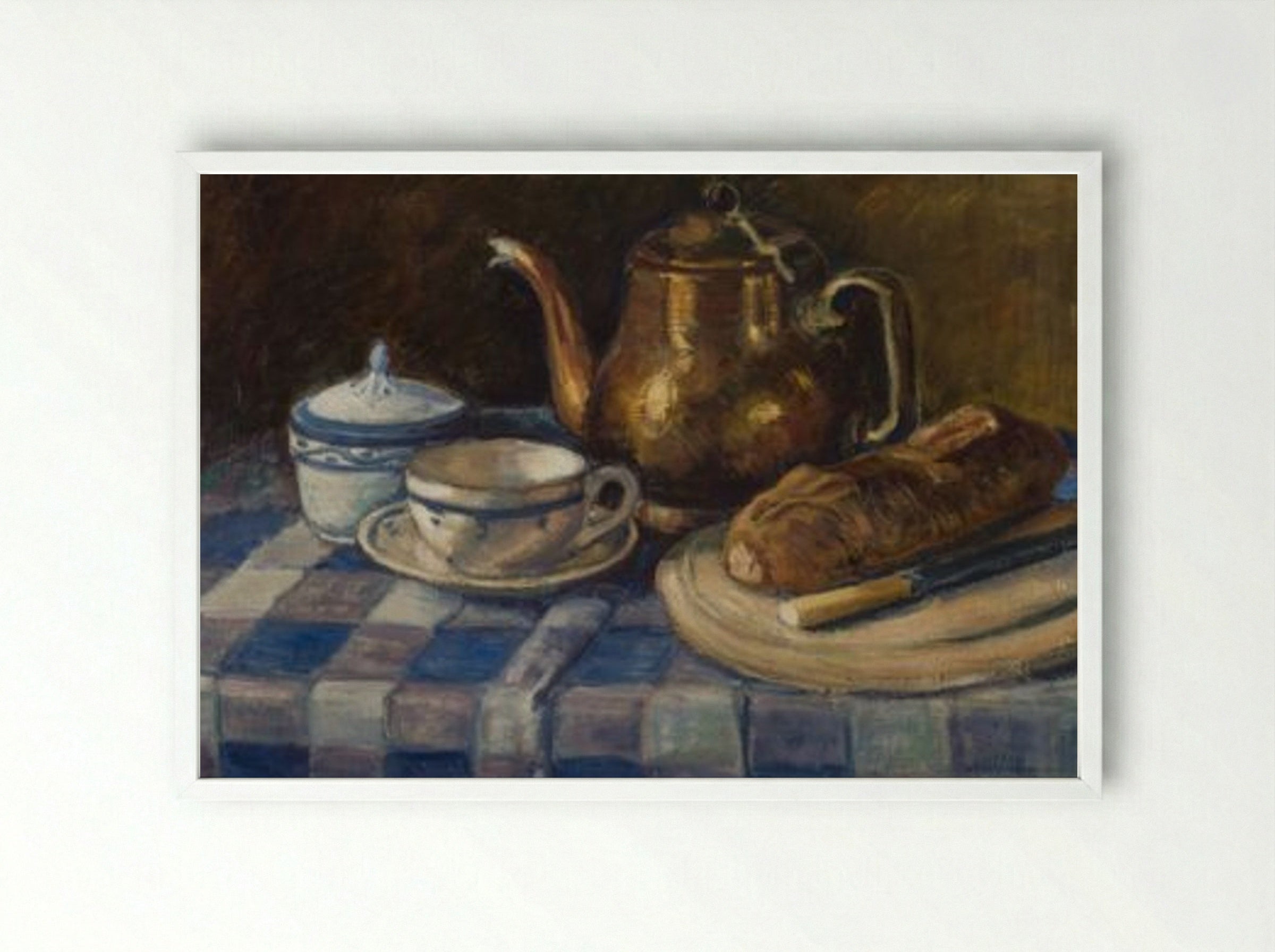 Still Life with Teapot and Bread - Alfred William Finch - Framed Print White