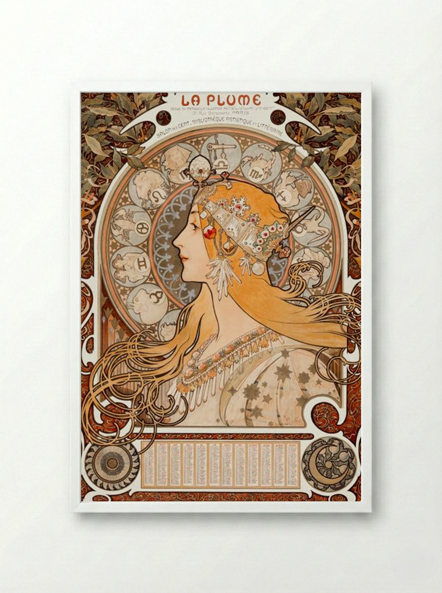 Zodiaque (La Plume) - Alphonse Mucha - Framed Print White