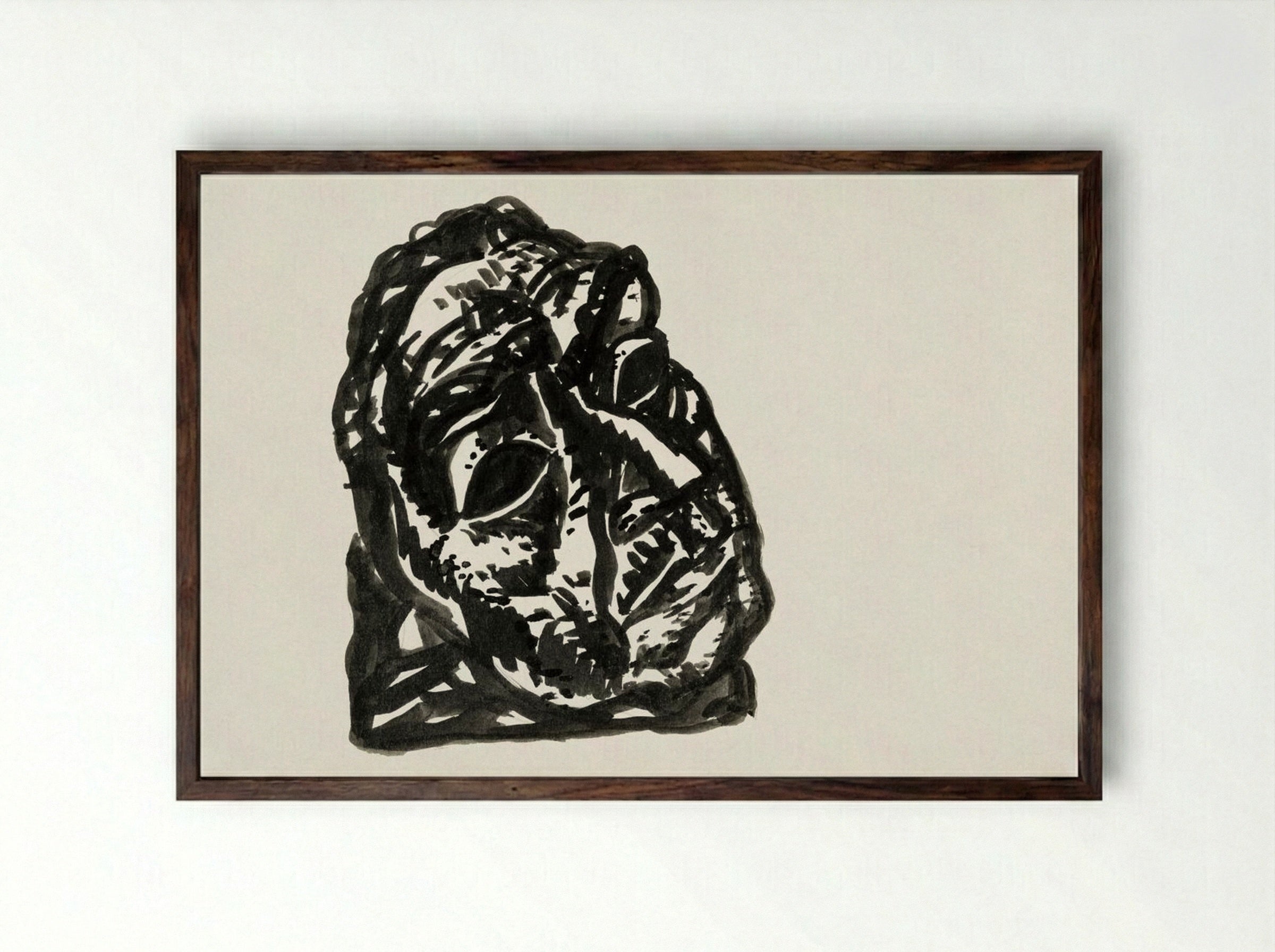 Head of a Man Looking Obliquely to the Top Right - Leo Gestel - Framed Print Dark Wood