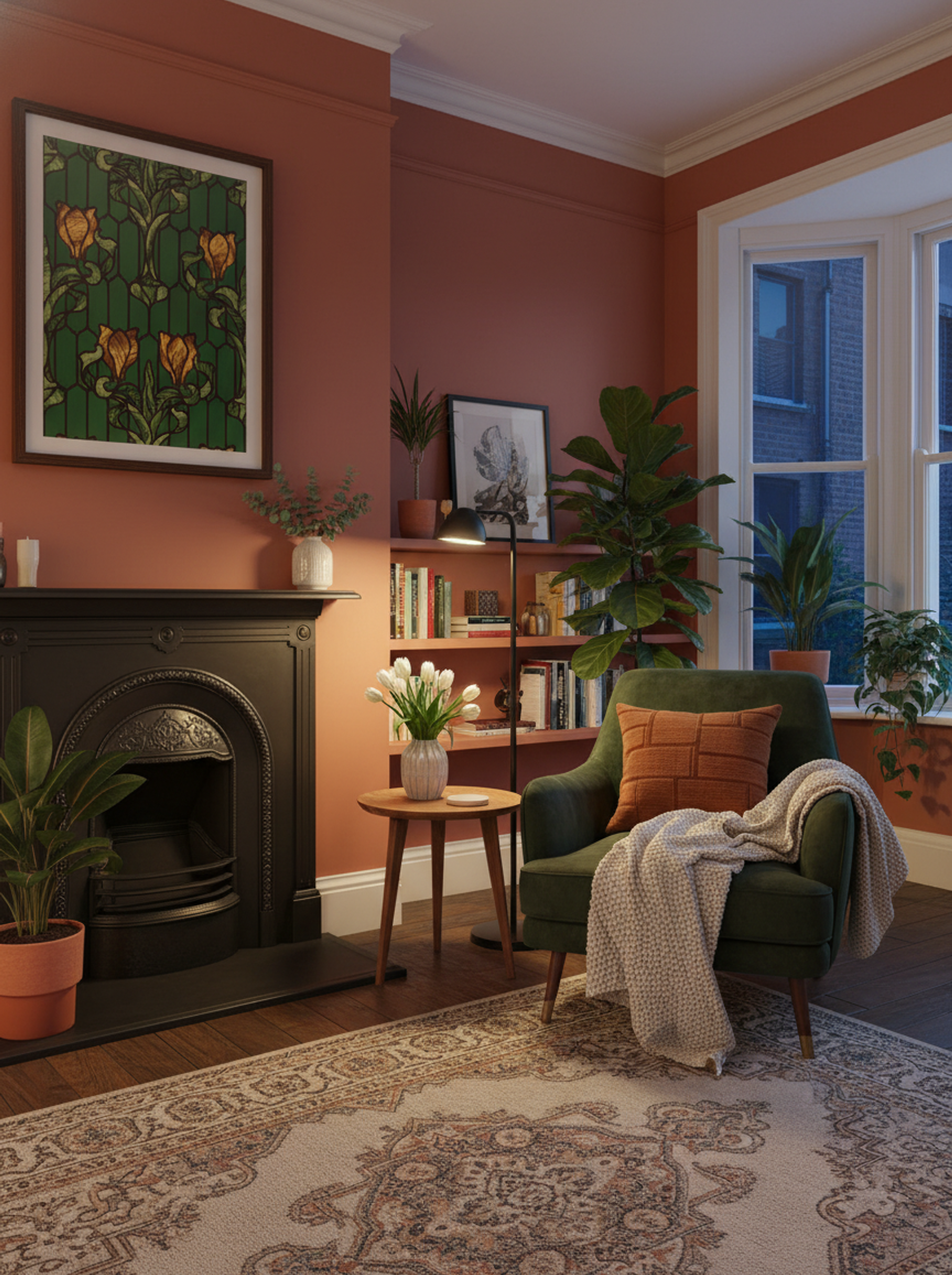 Flower Patterned Stained Glass (Yellow Tulip with Green Foliage) - Fine Art Print - Lifestyle