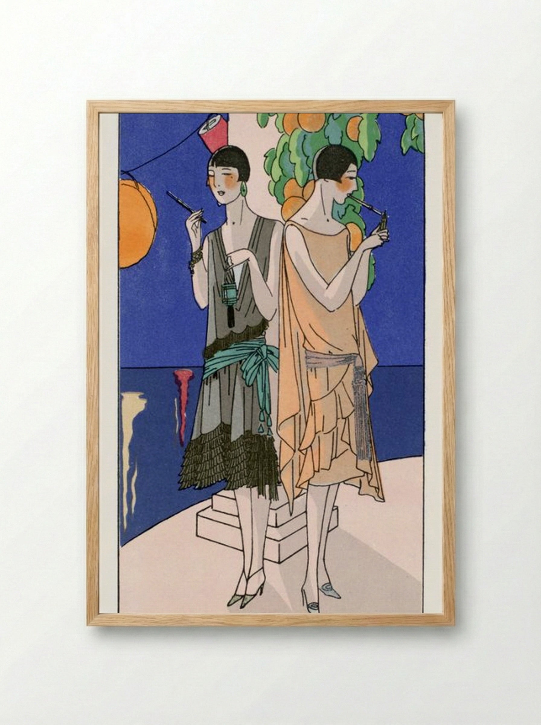 Two Young Women Smoking Cigarettes - Premet and George Doeuillet - Framed Print Wood