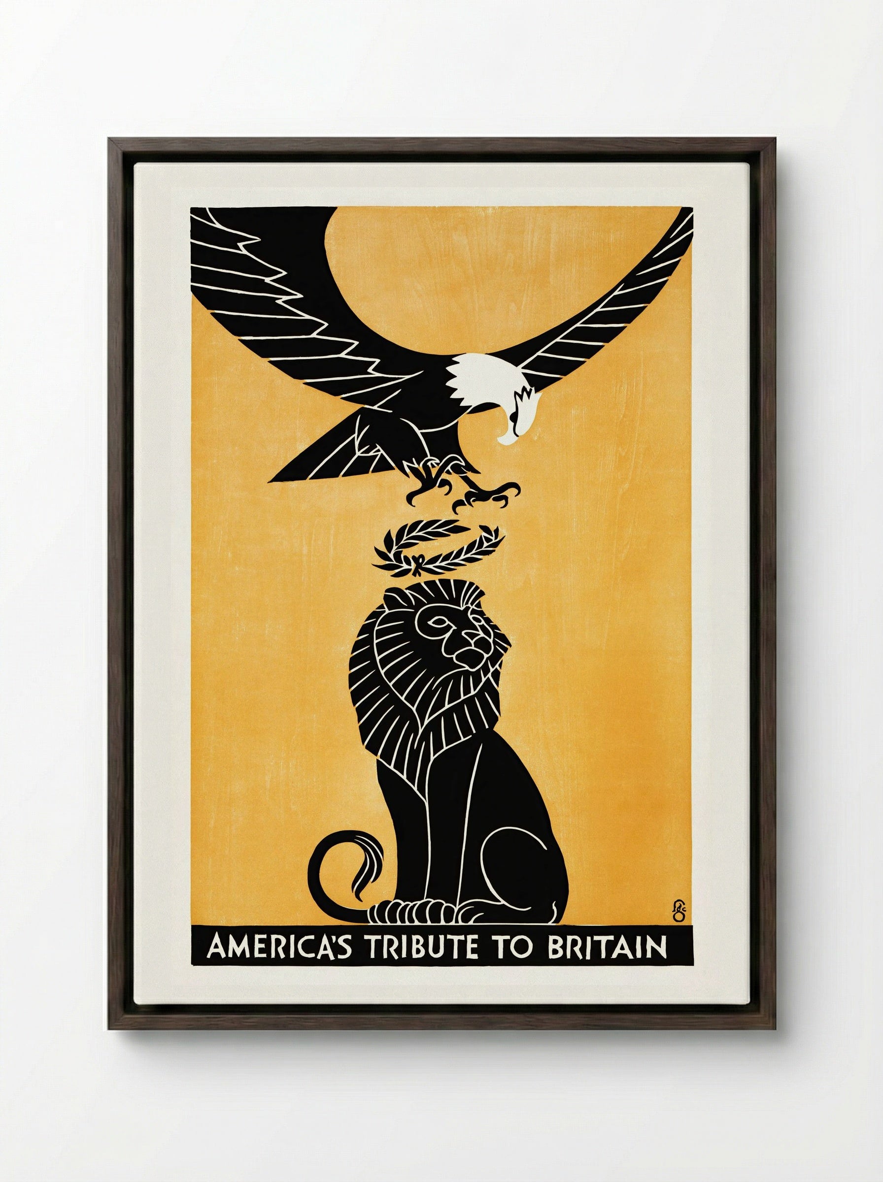 America's Tribute to Britain - Fred G. Cooper - Framed Canvas Dark Wood