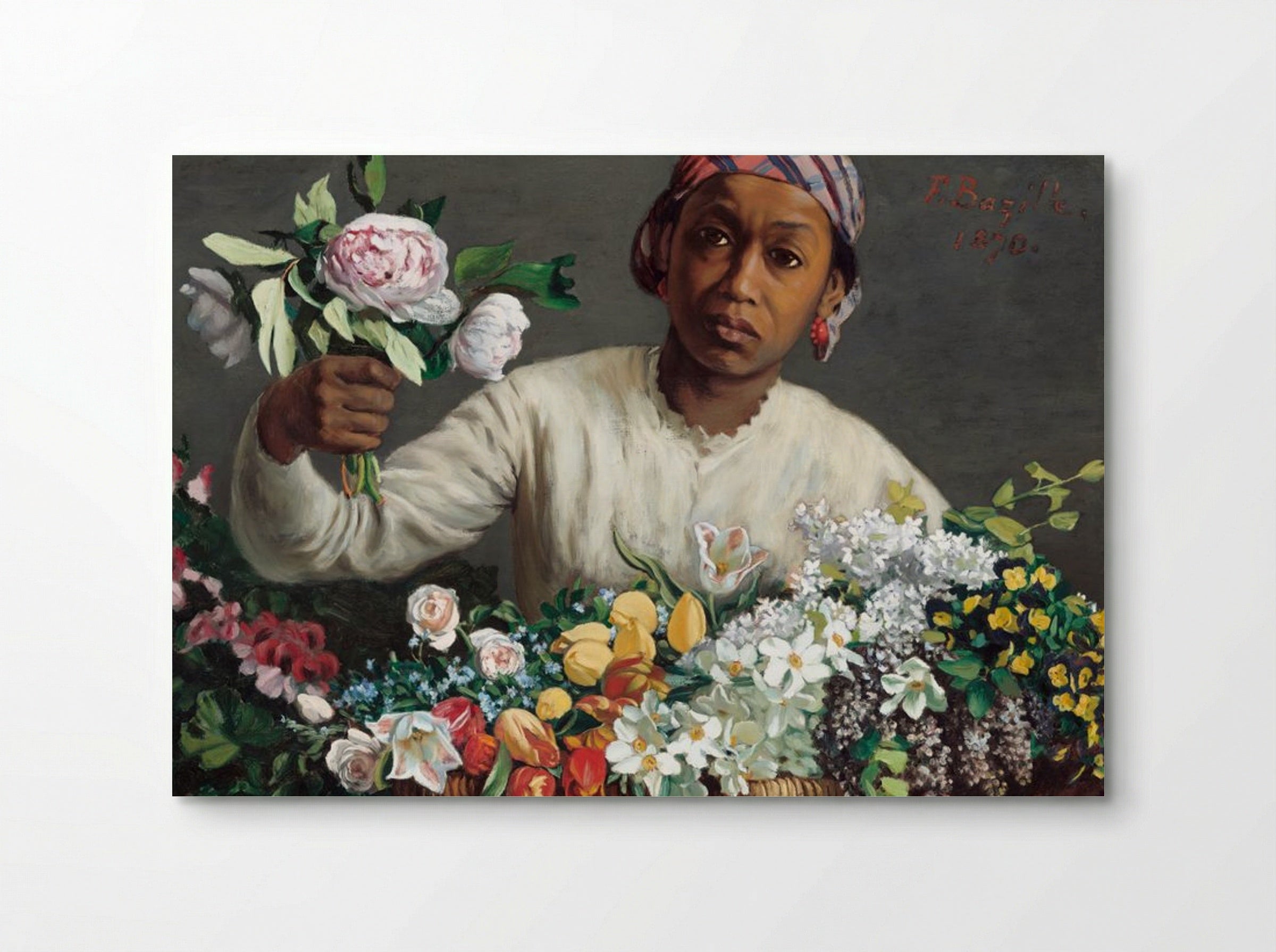 Young Woman with Peonies - Frédéric Bazille - Poster