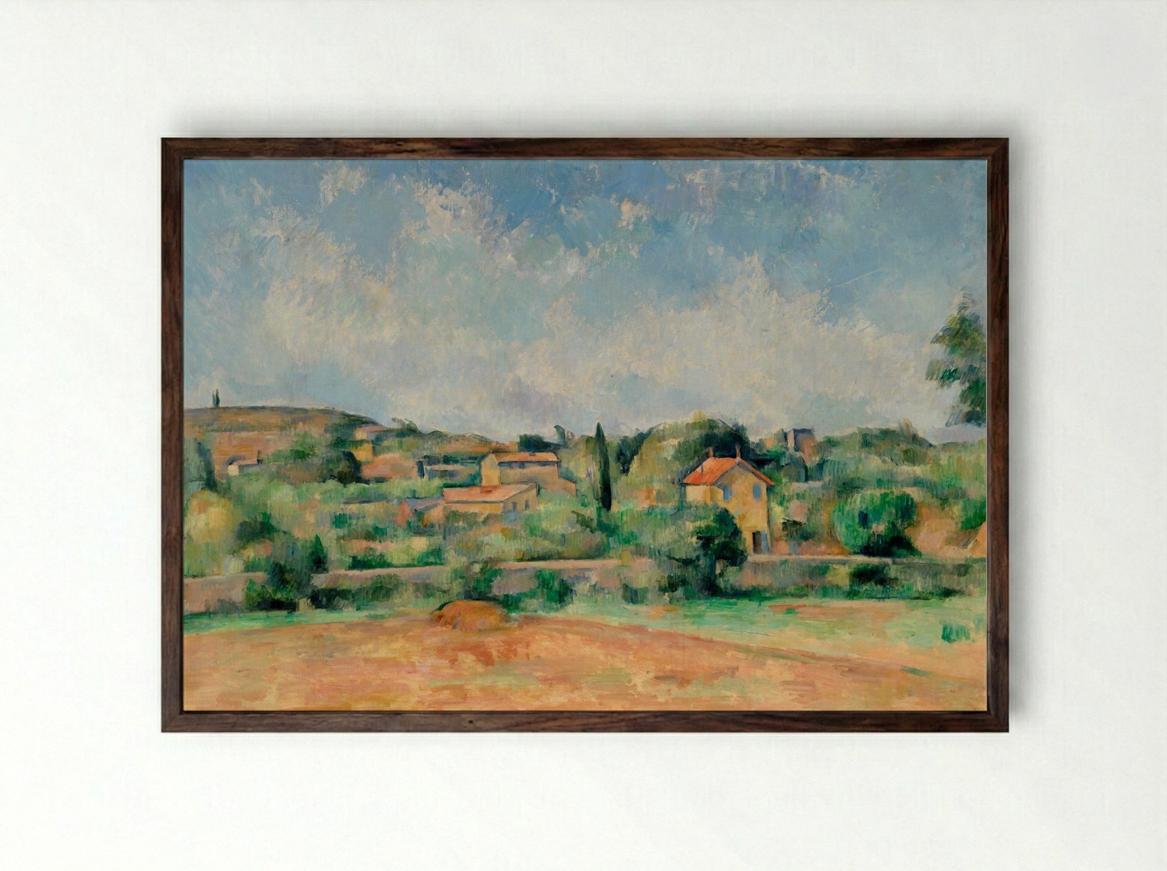 The Bellevue Plain (also called The Red Earth) - Paul Cézanne - Framed Print Dark Wood