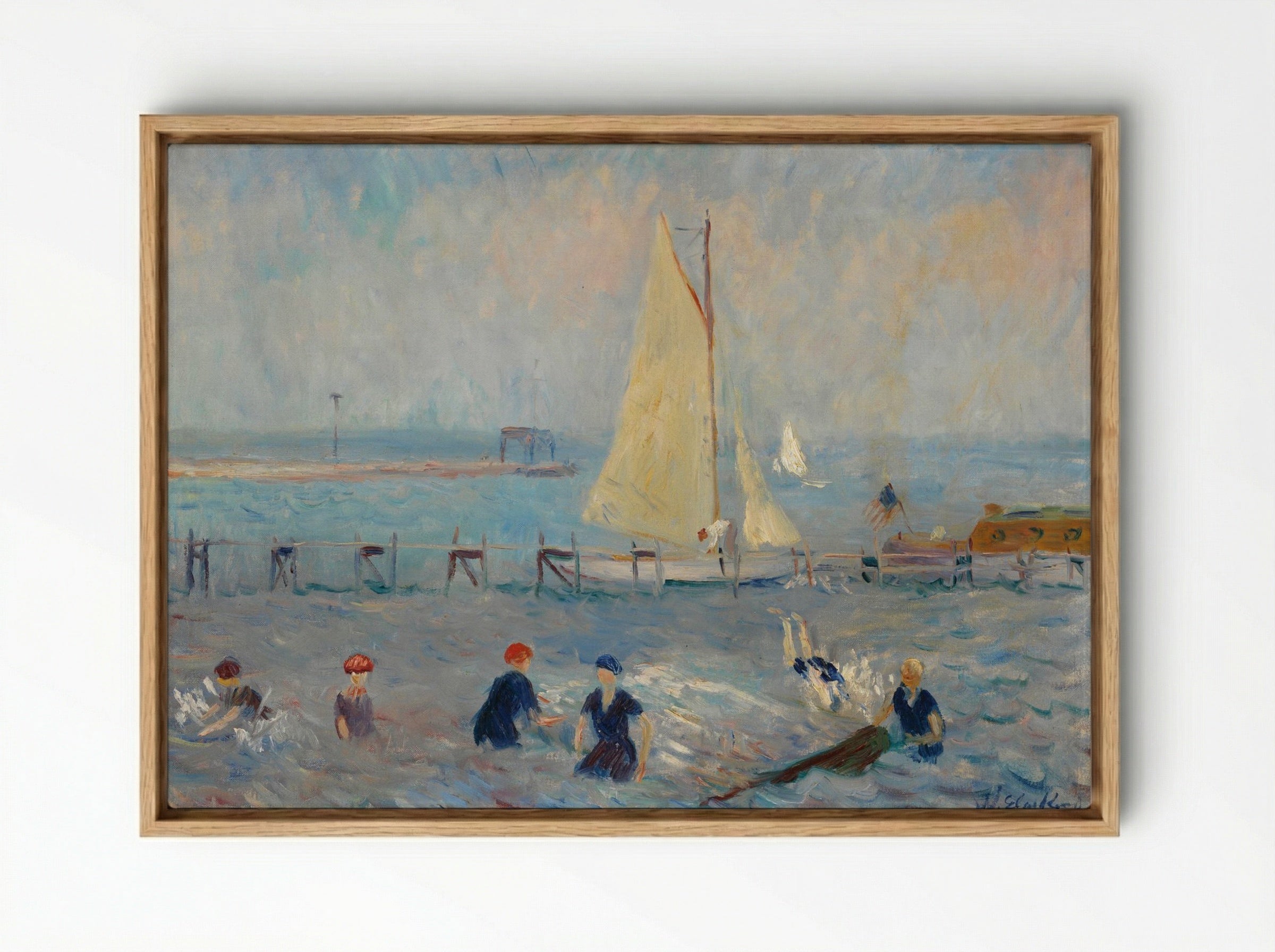 Seascape with Six Bathers, Bellport - William James Glackens - Framed Canvas Wood