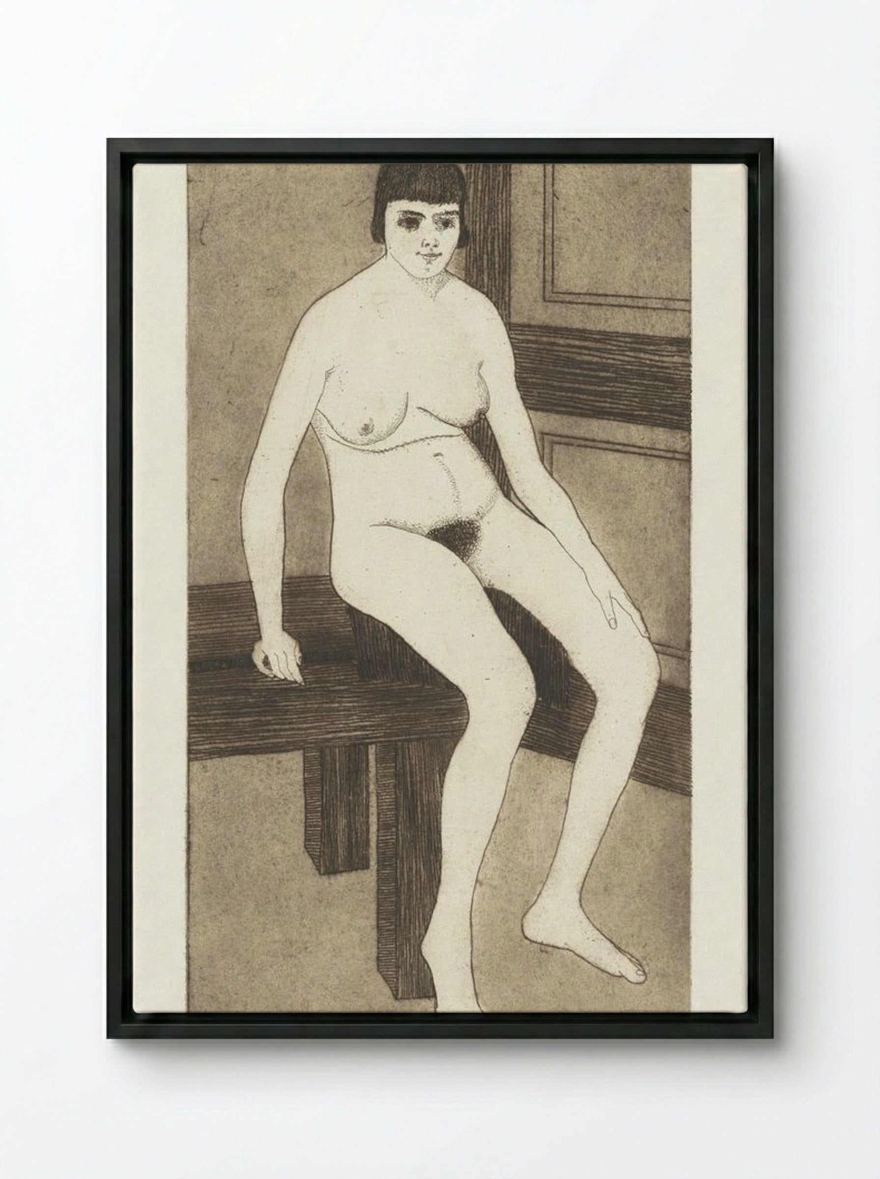 Seated Nude (Zittend naakt) - Samuel Jessurun de Mesquita - Framed Canvas Black