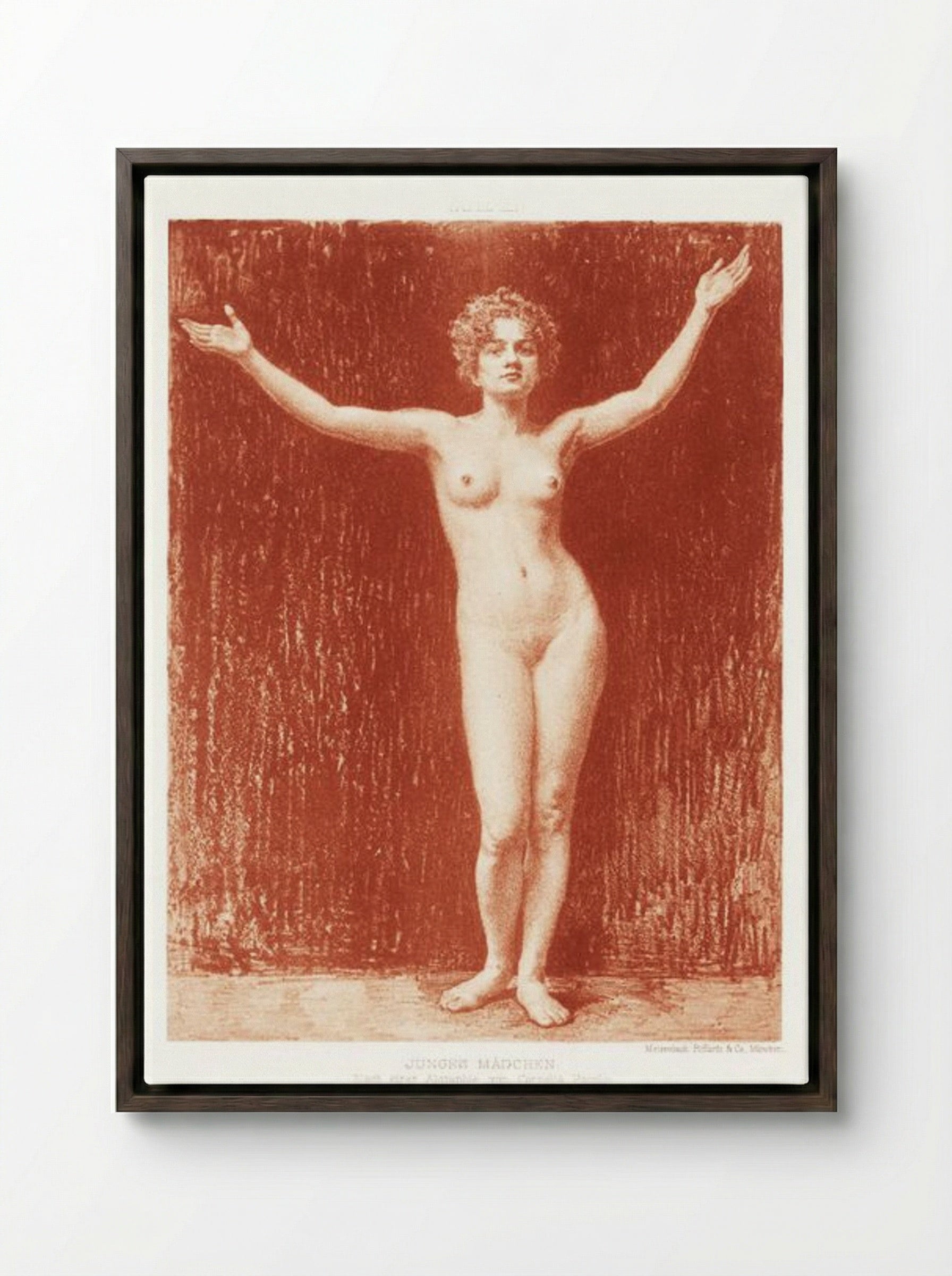 Young Girl (Standing Nude with Arms Raised) - Cornelia Paczka-Wagner - Framed Canvas Dark Wood