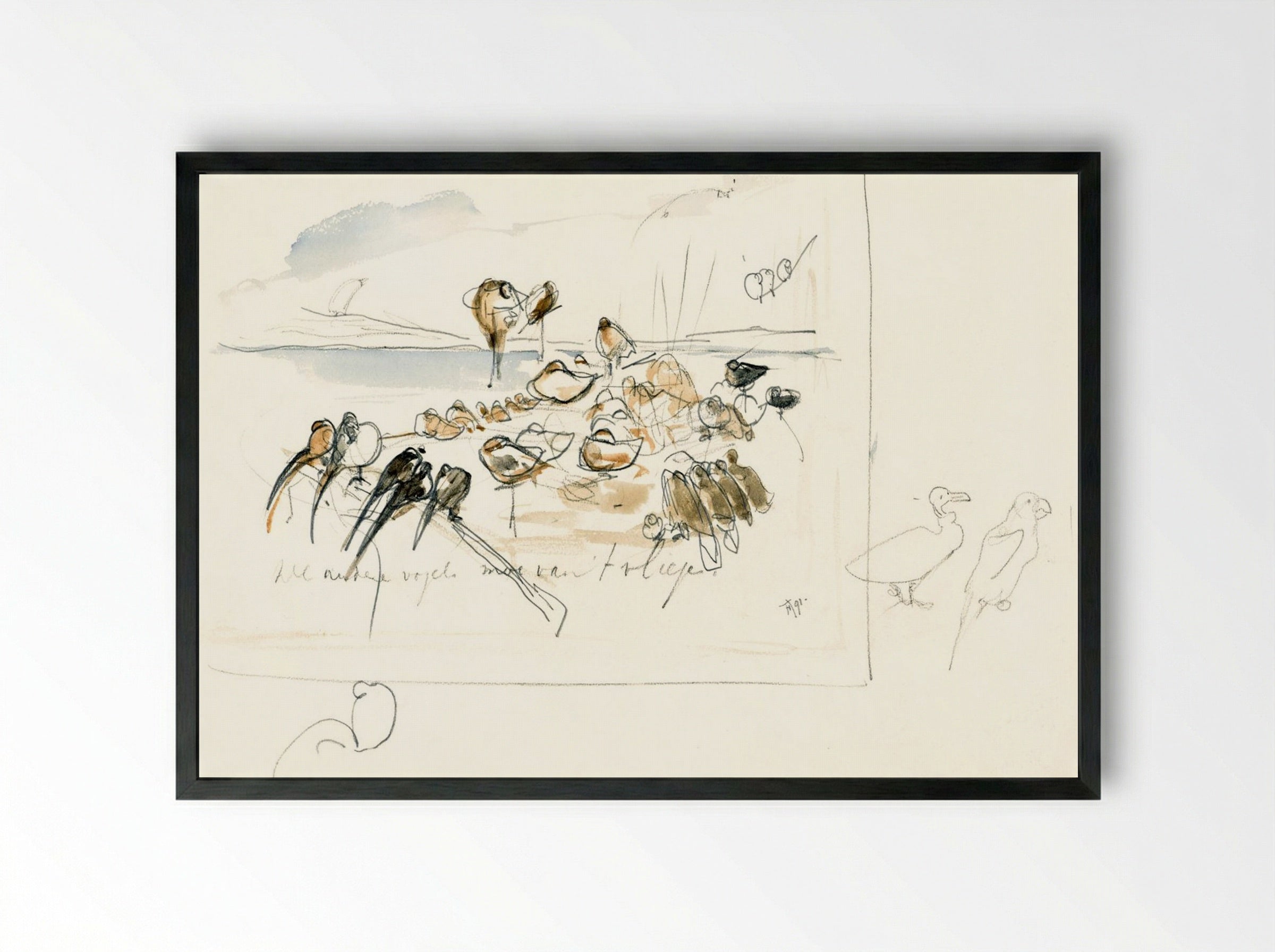Study for Illustration in 'Hoe de vogels aan een koning kwamen' - Theo van Hoytema - Framed Print Black