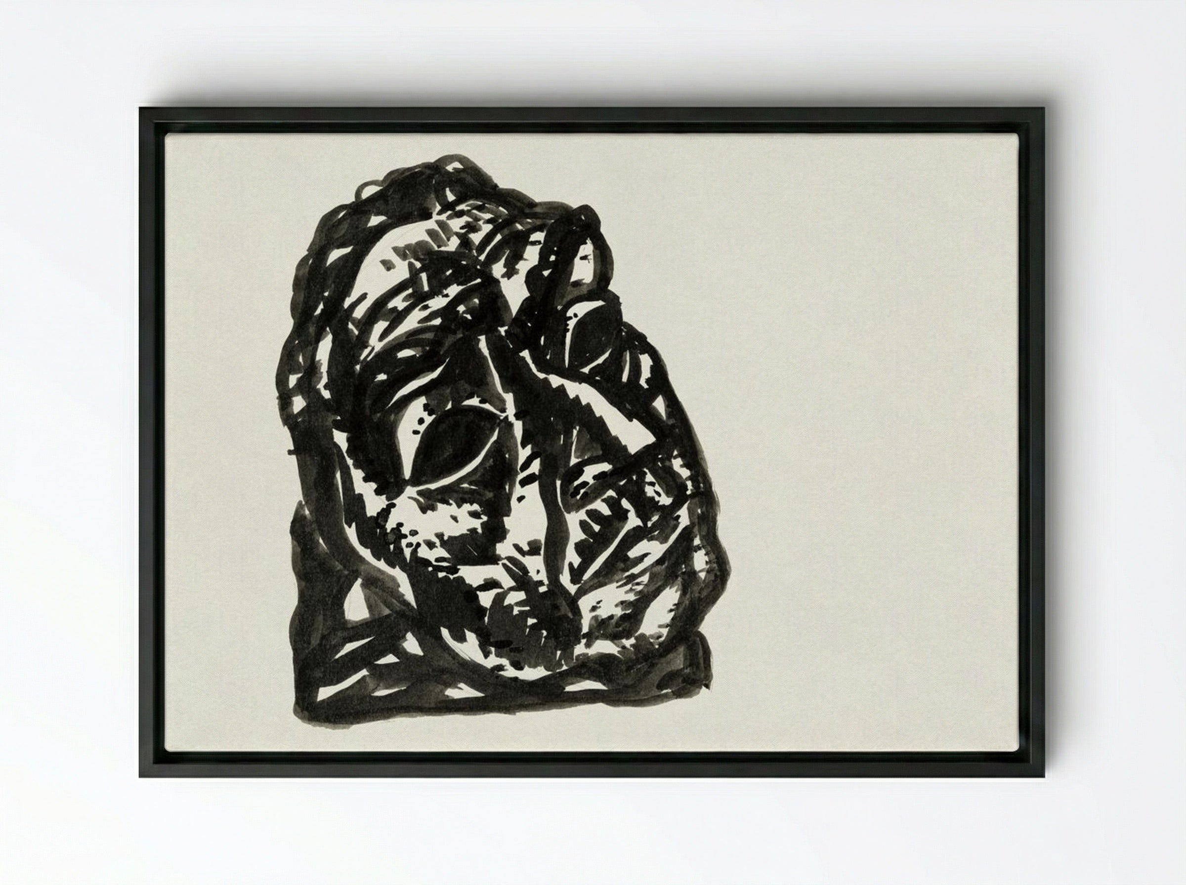 Head of a Man Looking Obliquely to the Top Right - Leo Gestel - Framed Canvas Black