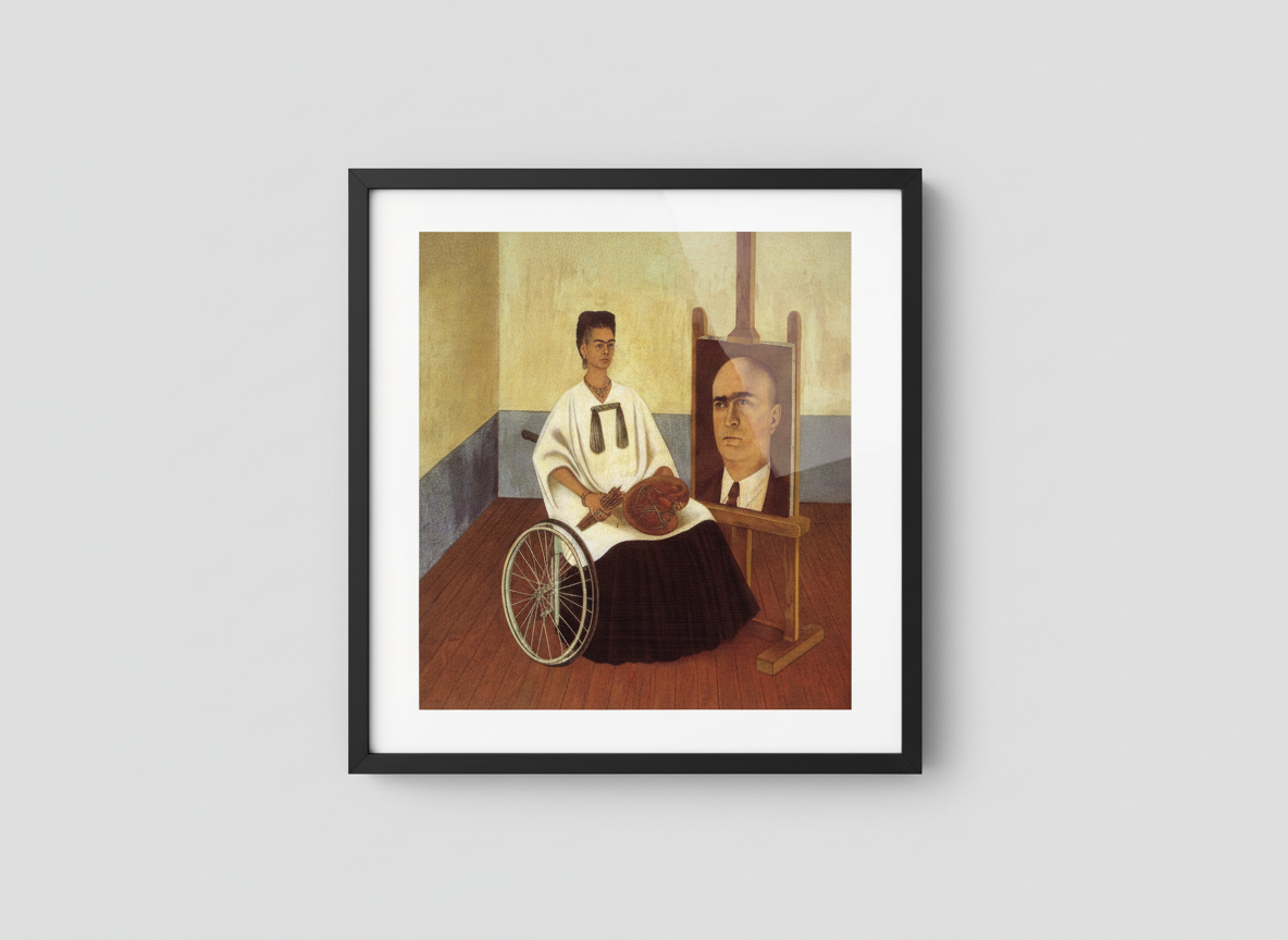 Self-Portrait with the Portrait of Doctor Farill - Frida Kahlo - Framed Print Black