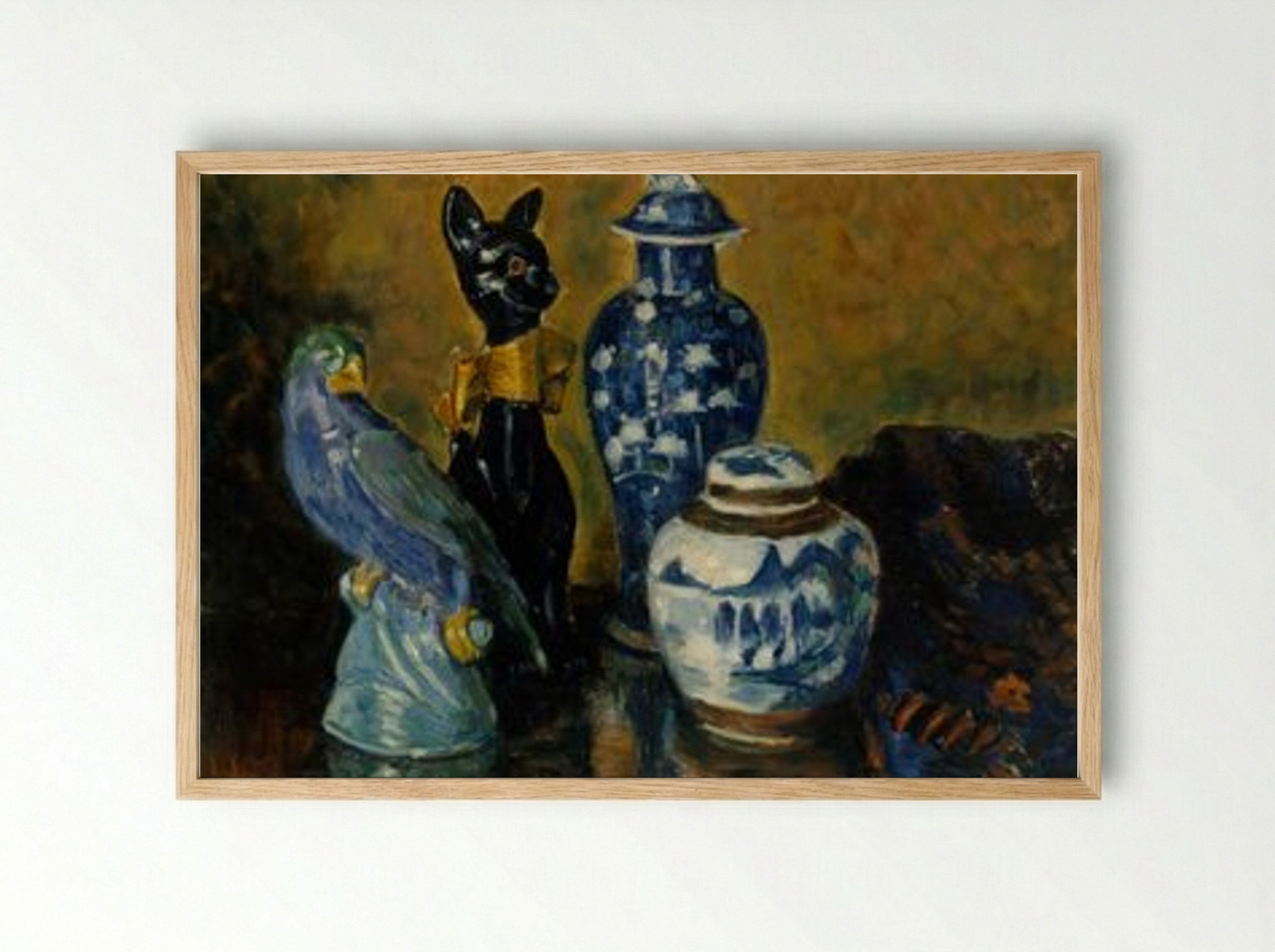 Still Life with Blue Figurines - Alfred William Finch - Framed Print Wood