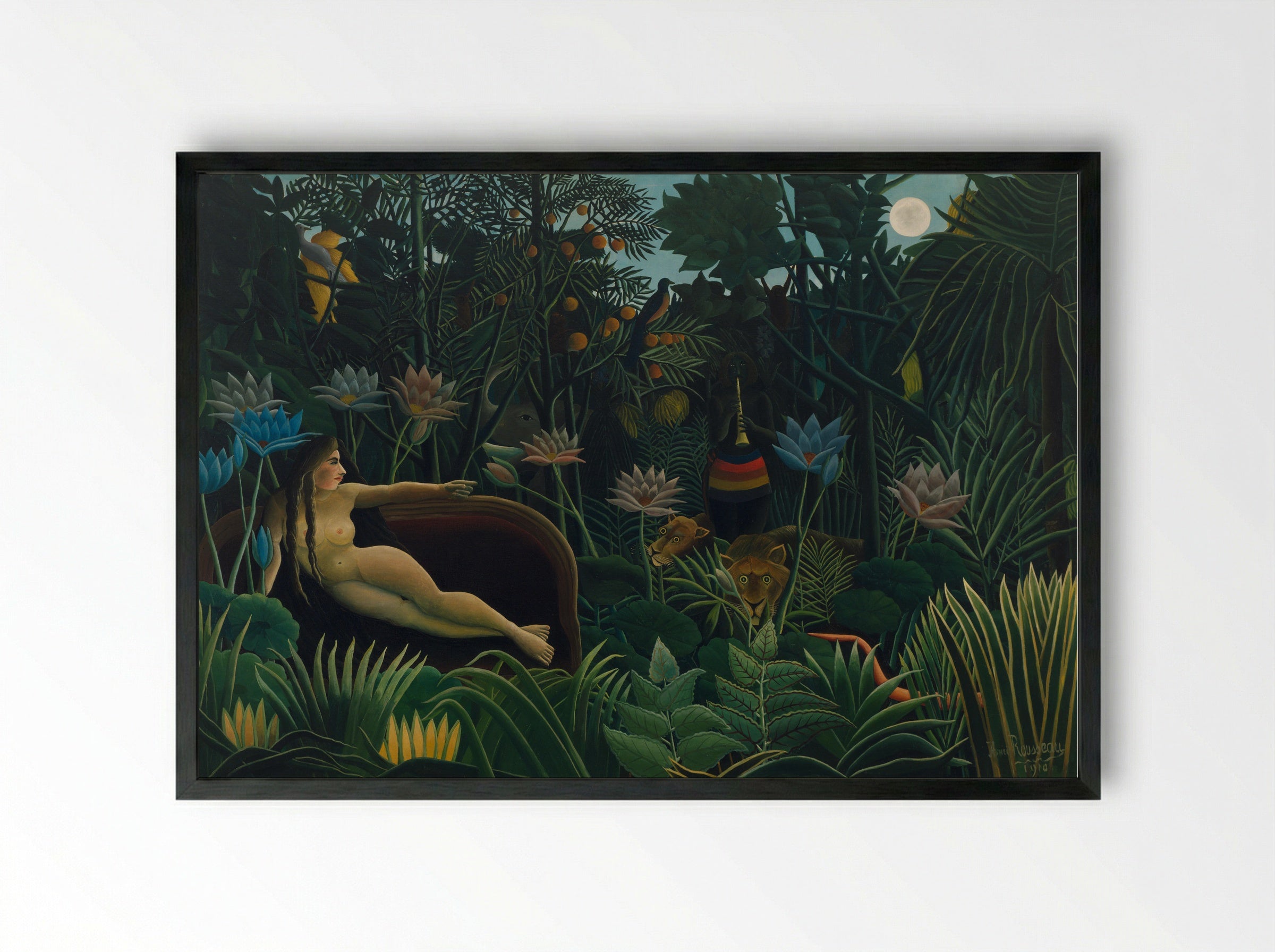 The Dream by Henri Rousseau – Naïve Art Jungle Fantasy Print - Framed Print Black