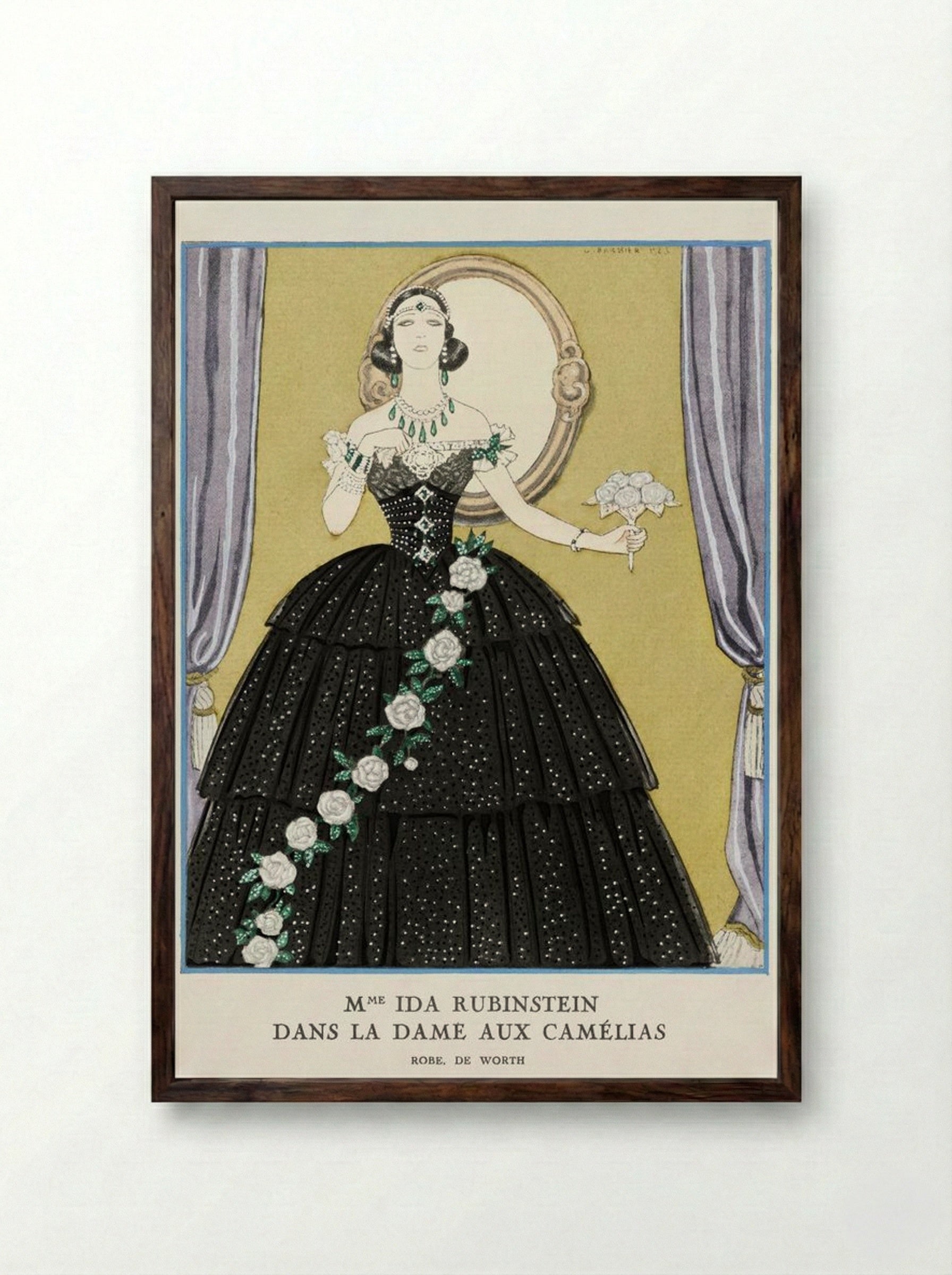 Mme Ida Rubinstein in La Dame aux Camélias - George Barbier - Framed Print Dark Wood