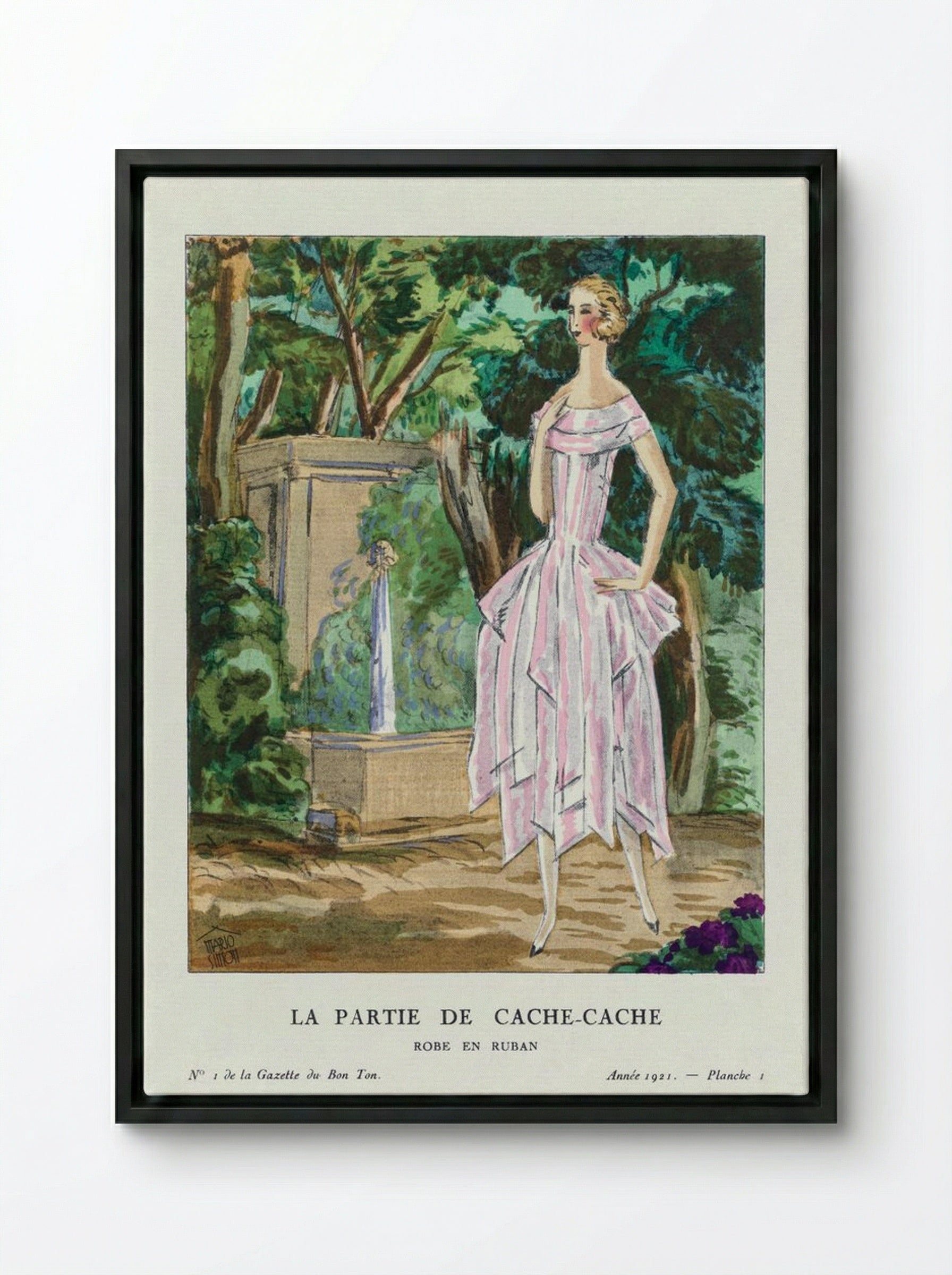 La Partie de Cache-Cache (Robe en Ruban) - Mario Simon - Framed Canvas Black