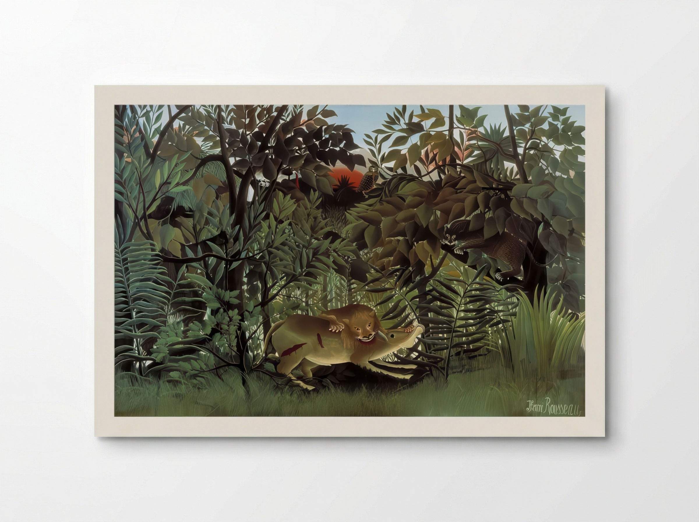The Hungry Lion Throws Itself on the Antelope by Henri Rousseau – Naïve Art Jungle - Poster