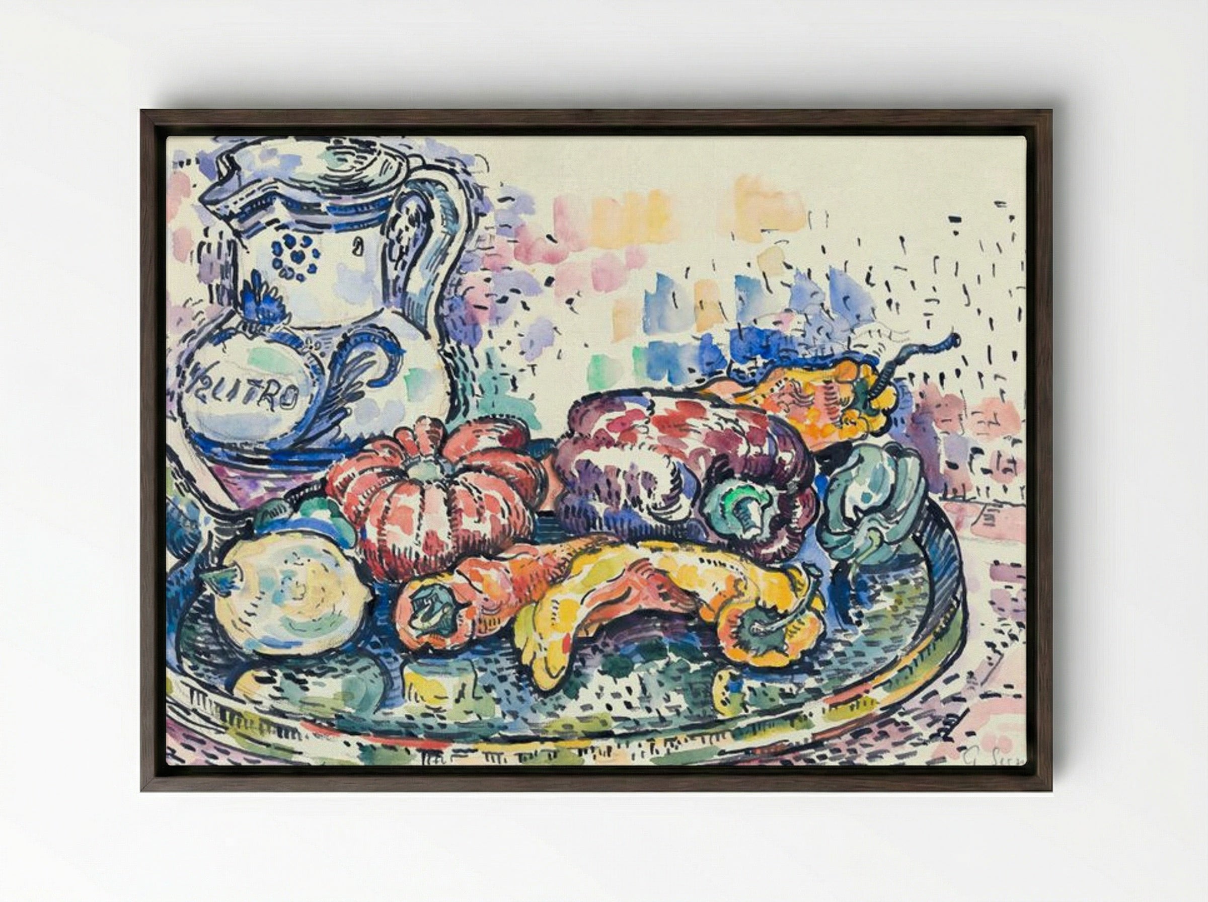 Still Life with Jug - Paul Signac - Framed Canvas Dark Wood
