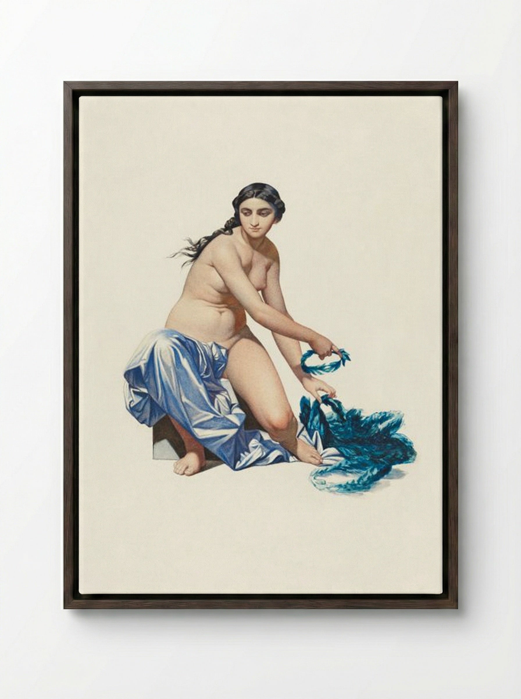 Study for a Figure of Fame - Paul Delaroche - Framed Canvas Dark Wood