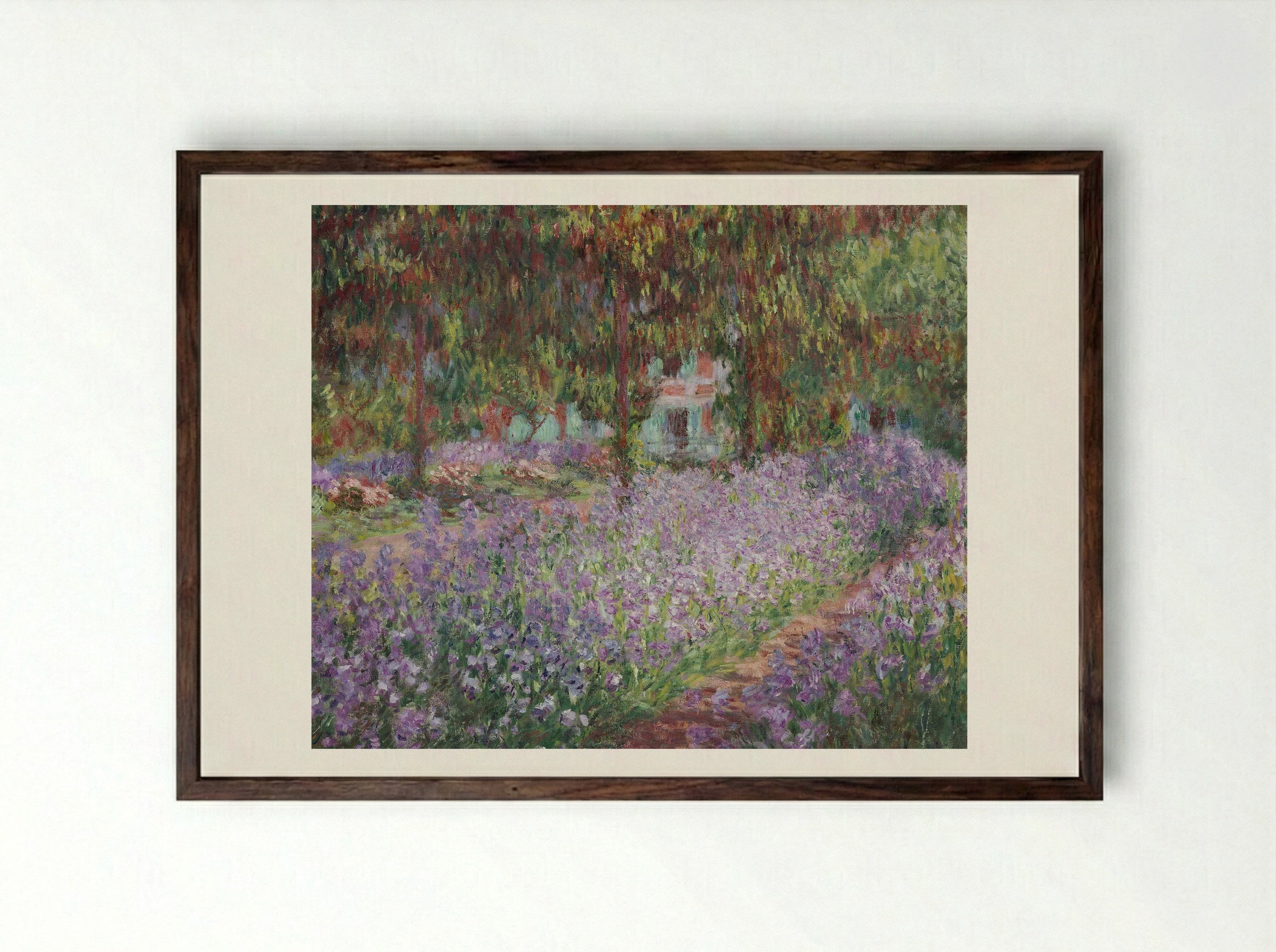 Irises in Monet's Garden - Claude Monet - Framed Print Dark Wood