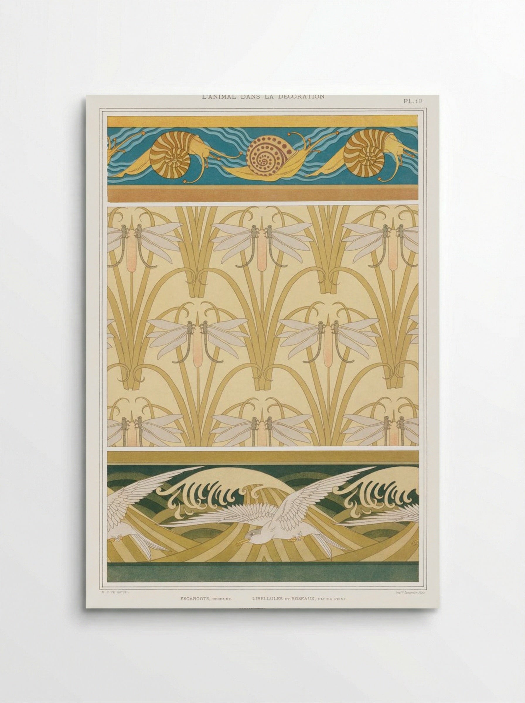 L'Animal dans la Décoration, Plate 10 (Snails, Dragonflies, Seagulls) - Maurice Pillard Verneuil - Poster