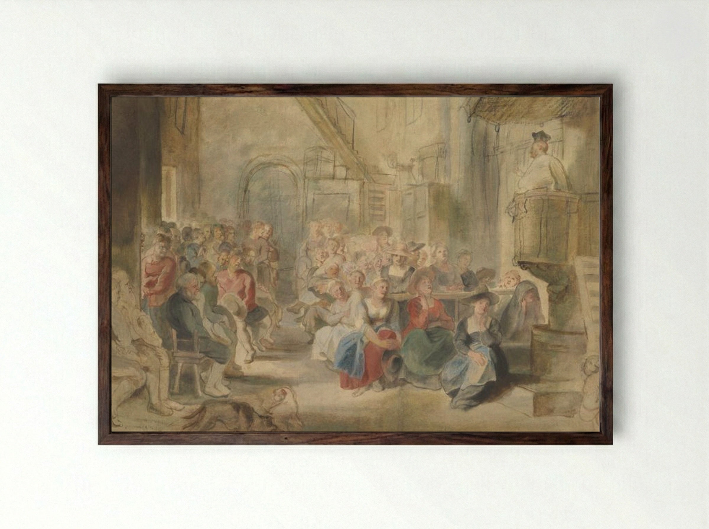 A Sermon in a Village Church - Peter Paul Rubens - Framed Print Dark Wood