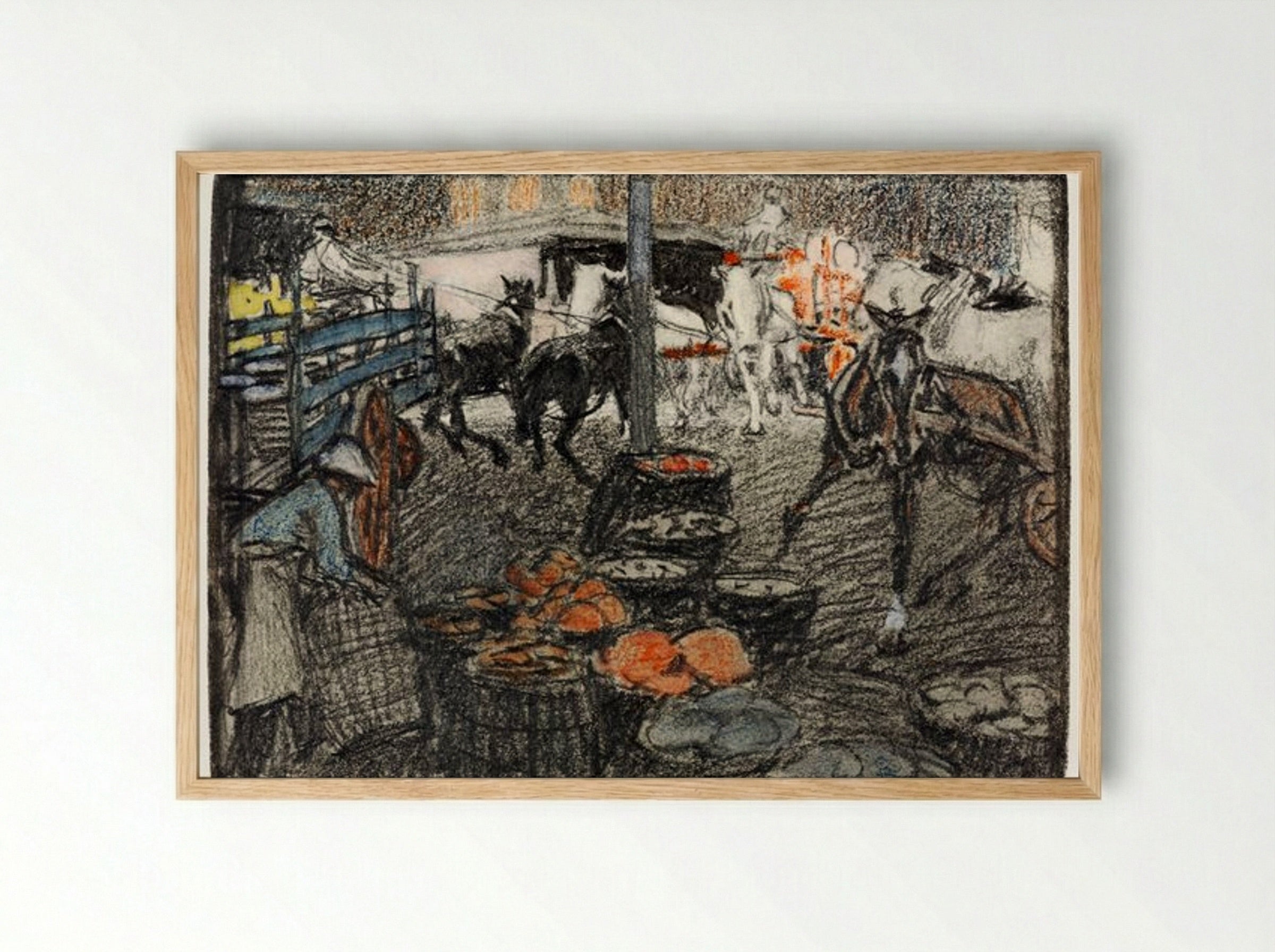 A Busy Market Scene - Edward Penfield - Framed Print Wood