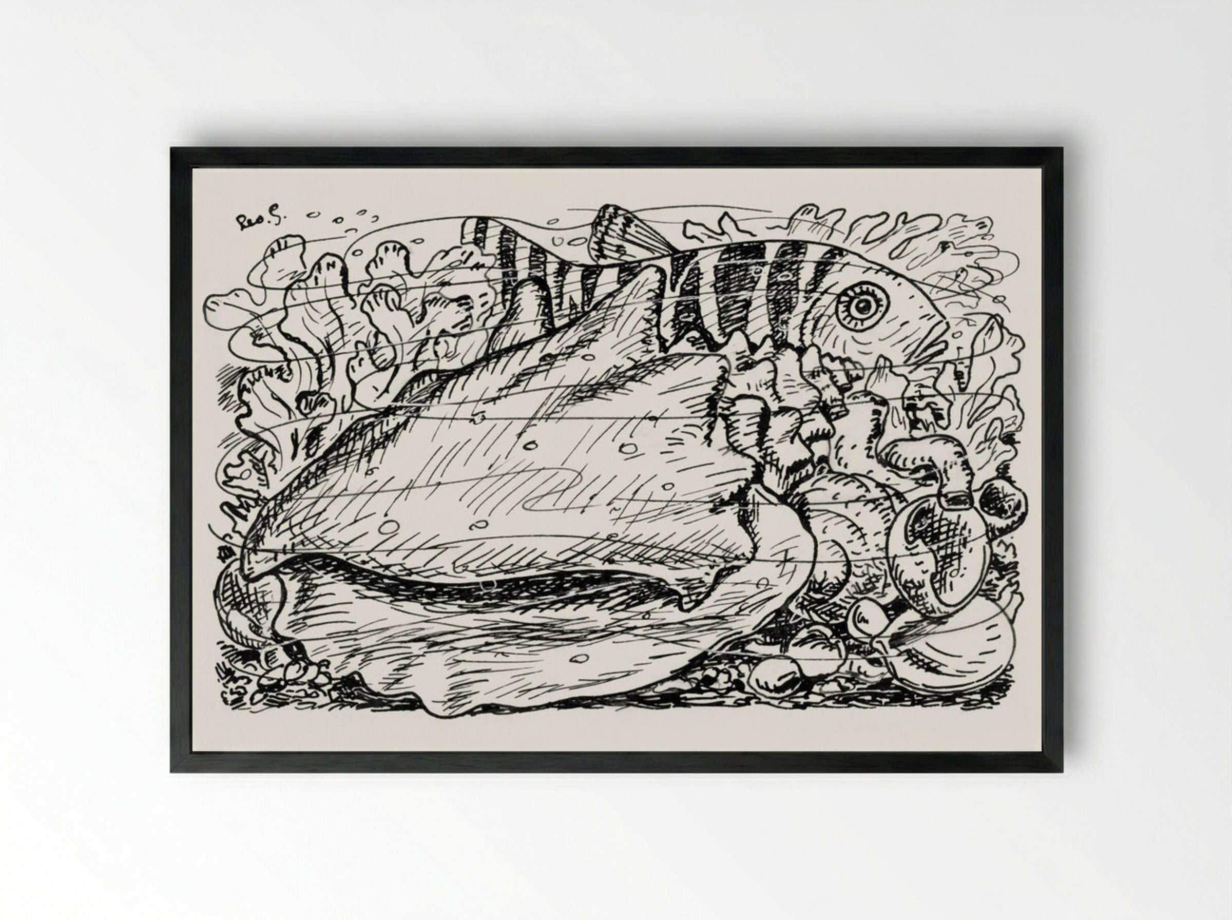 Fish and Shell in the Water - Leo Gestel - Framed Print Black