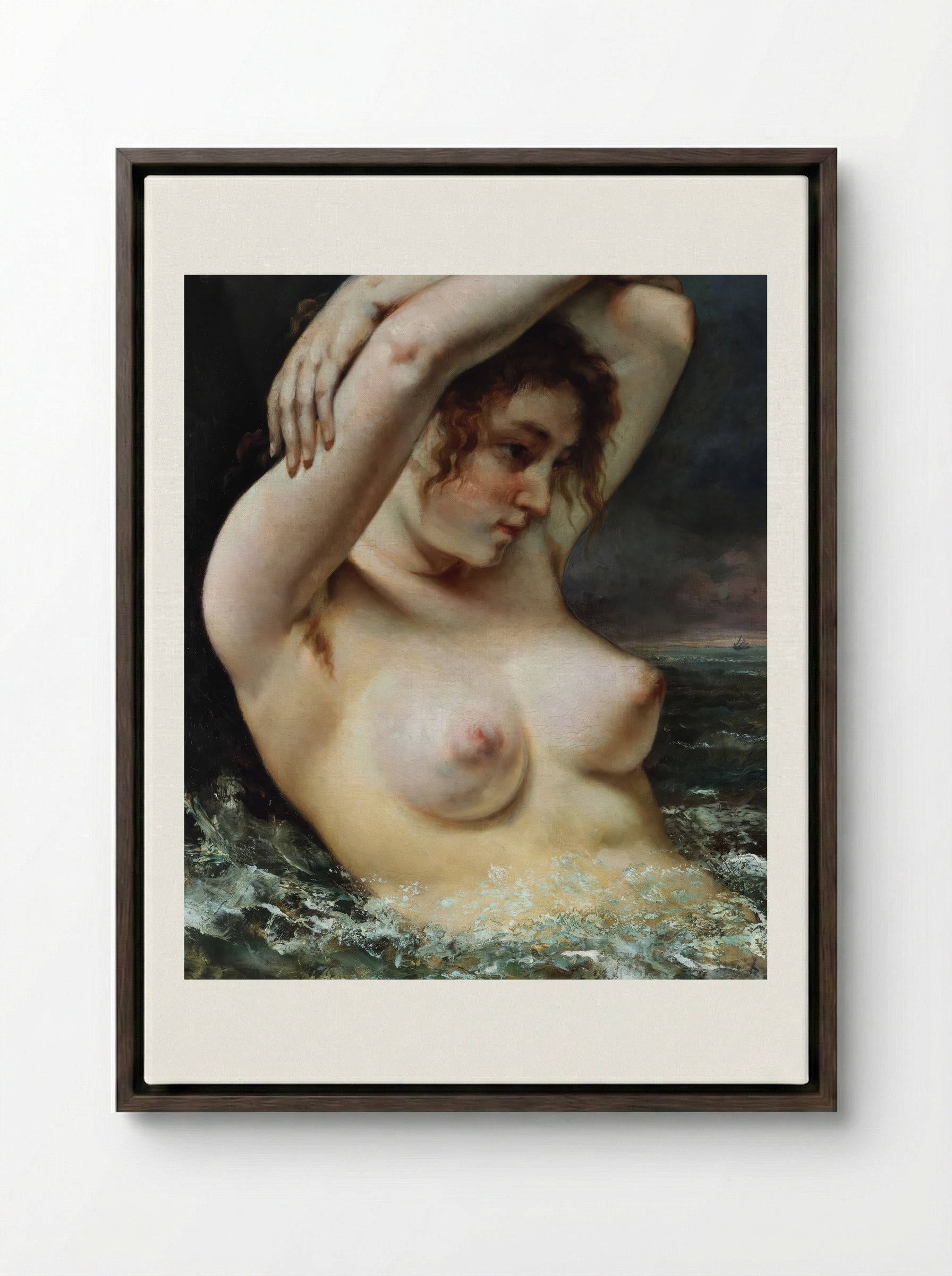 The Woman in the Waves - Gustave Courbet - Framed Canvas Dark Wood