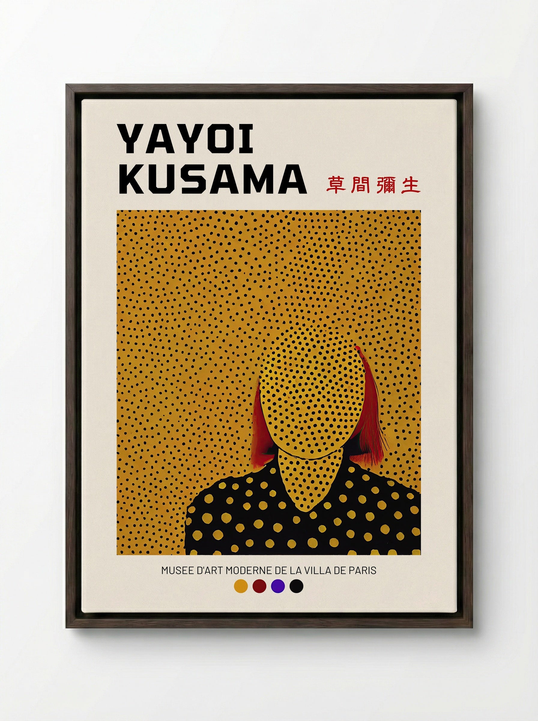 Untitled (Figure with Polka Dots) - Yayoi Kusama - Framed Canvas Dark Wood