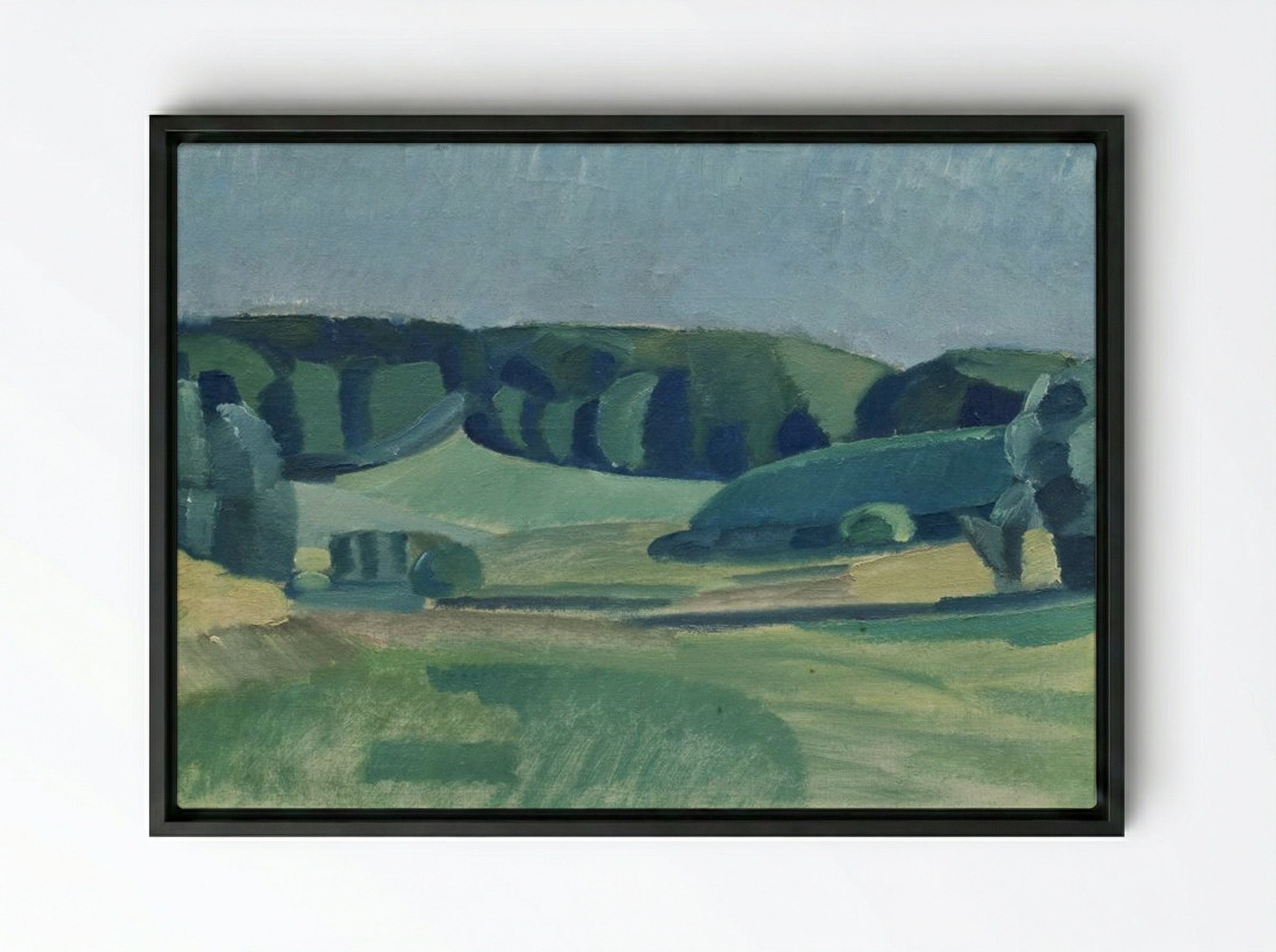 Landscape with Green Fields - Harald Giersing - Framed Canvas Black