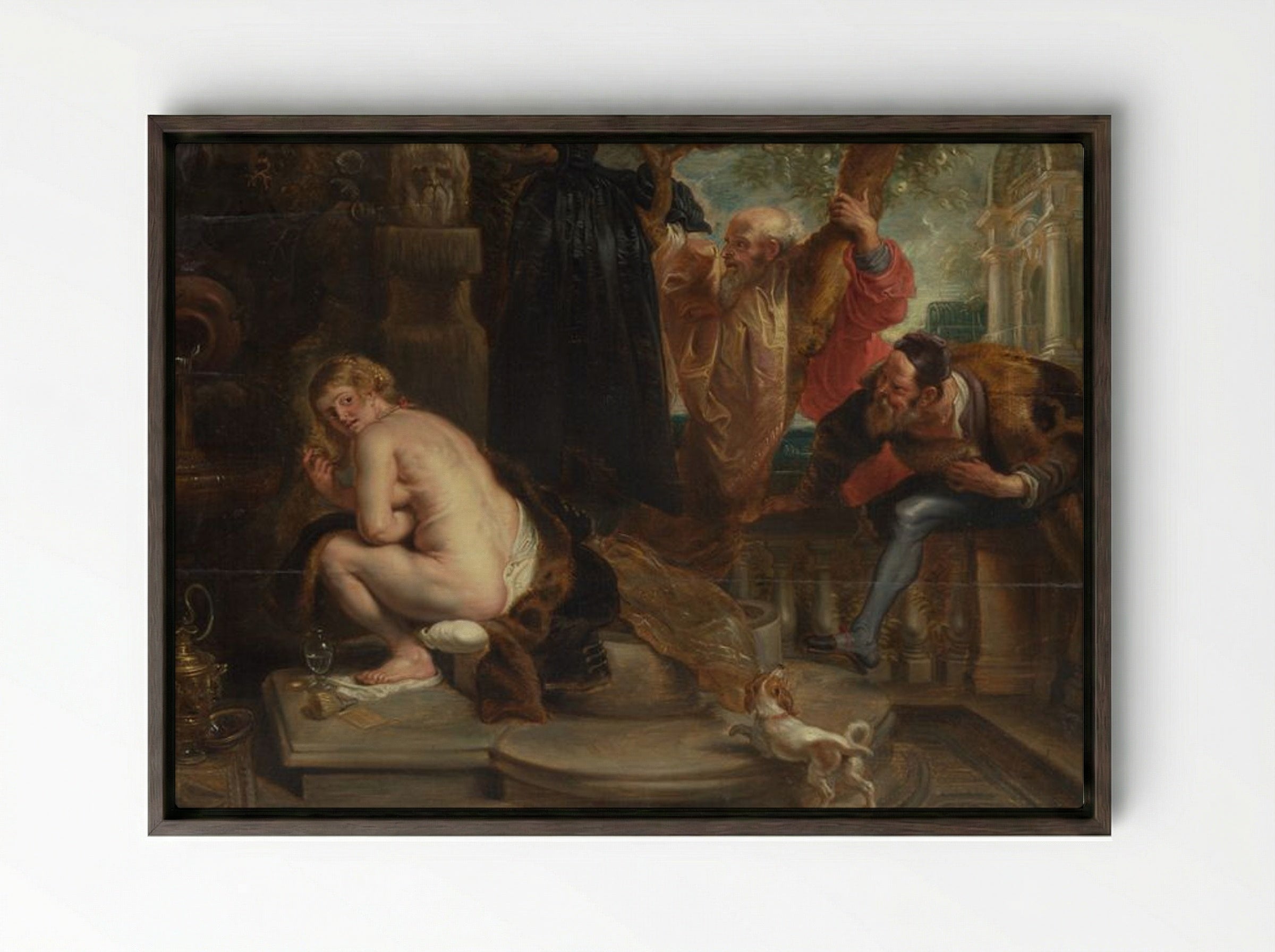 Susanna and the Elders - Peter Paul Rubens - Framed Canvas Dark Wood