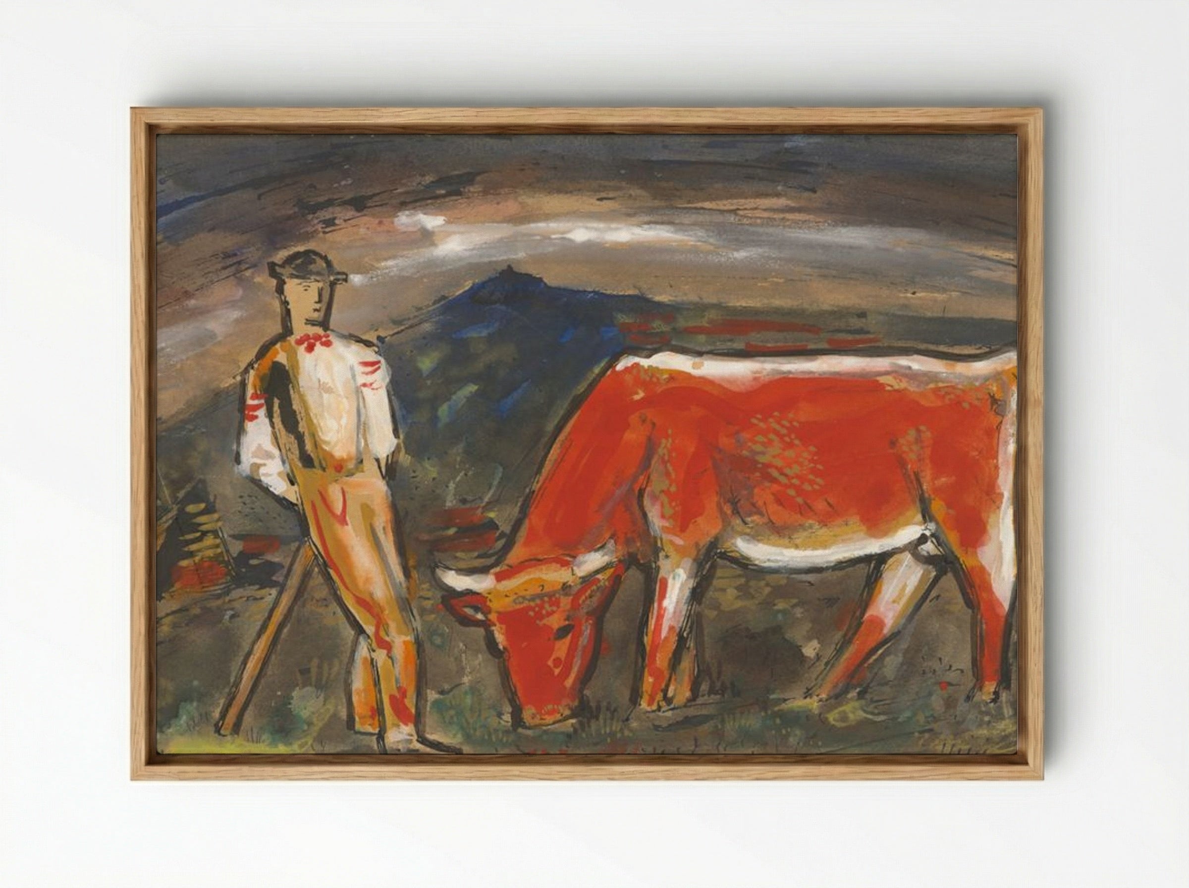 Shepherd with Red Cow - Mikuláš Galanda - Framed Canvas Wood