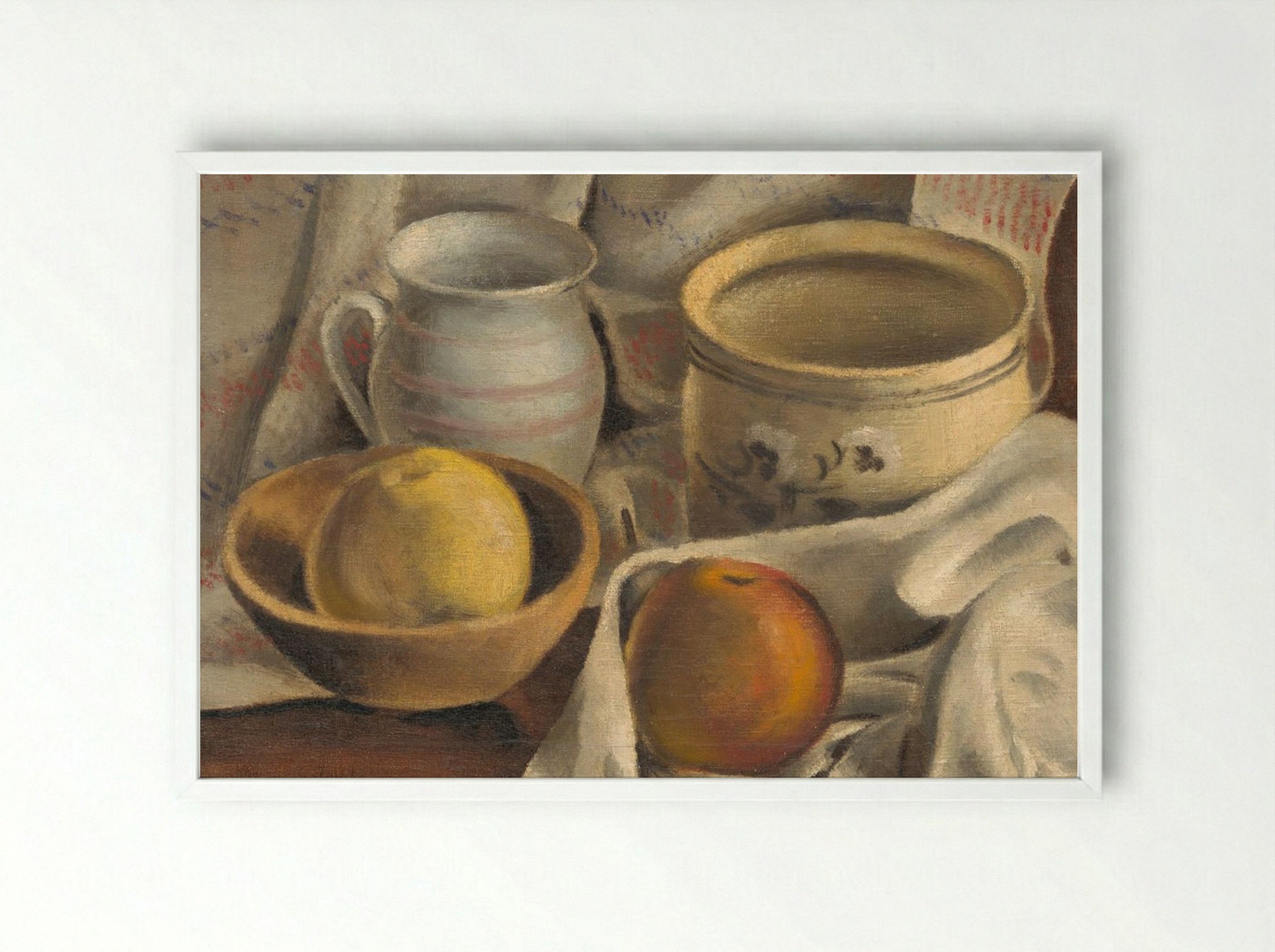Still Life with Ceramic Pots and Apples - Mikuláš Galanda - Framed Print White