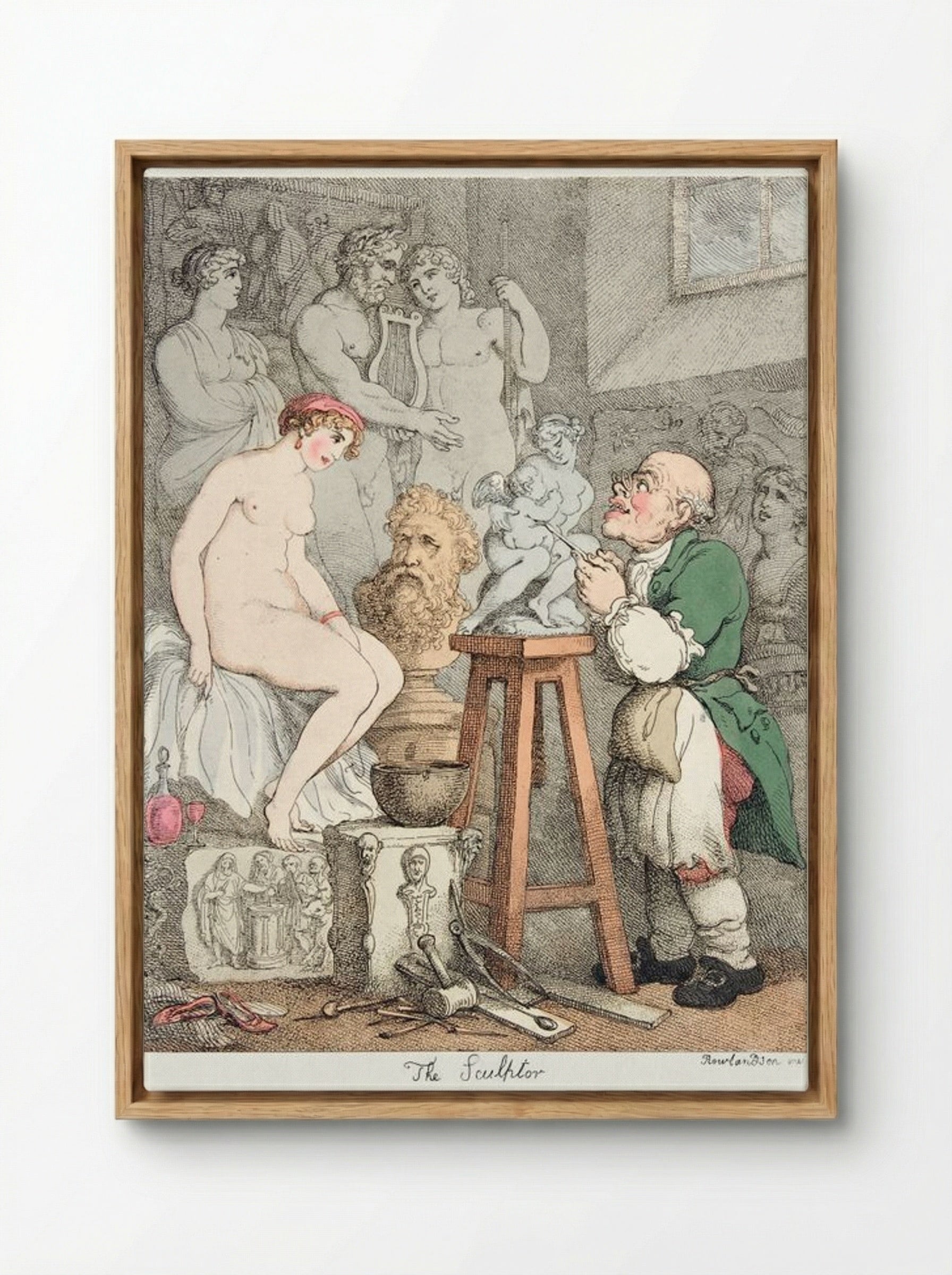 The Sculptor, Preparations for the Academy: Old Joseph Nollekens and his Venus - Thomas Rowlandson - Framed Canvas Wood