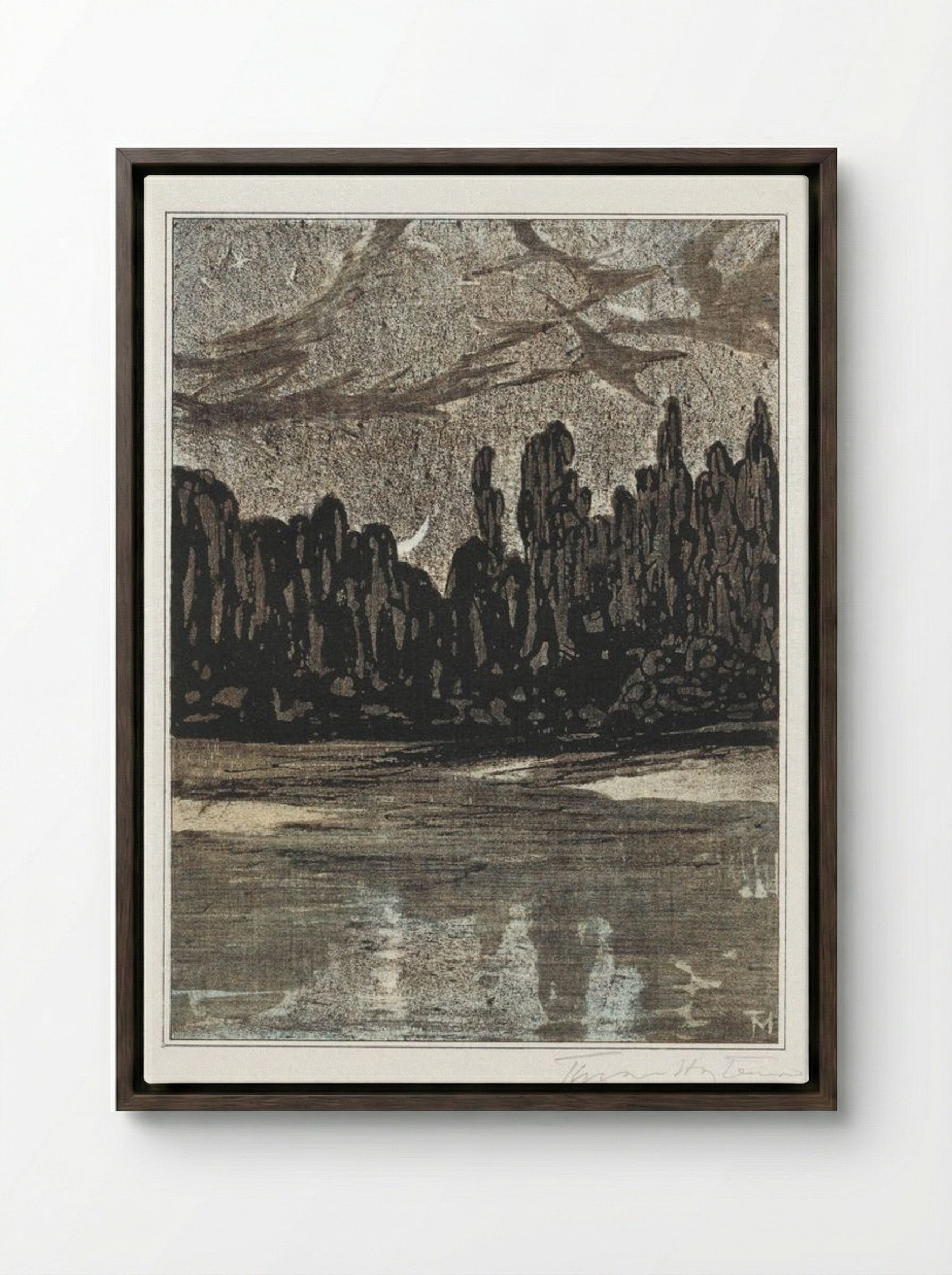 Nocturnal Landscape with Migratory Birds - Theo van Hoytema - Framed Canvas Dark Wood