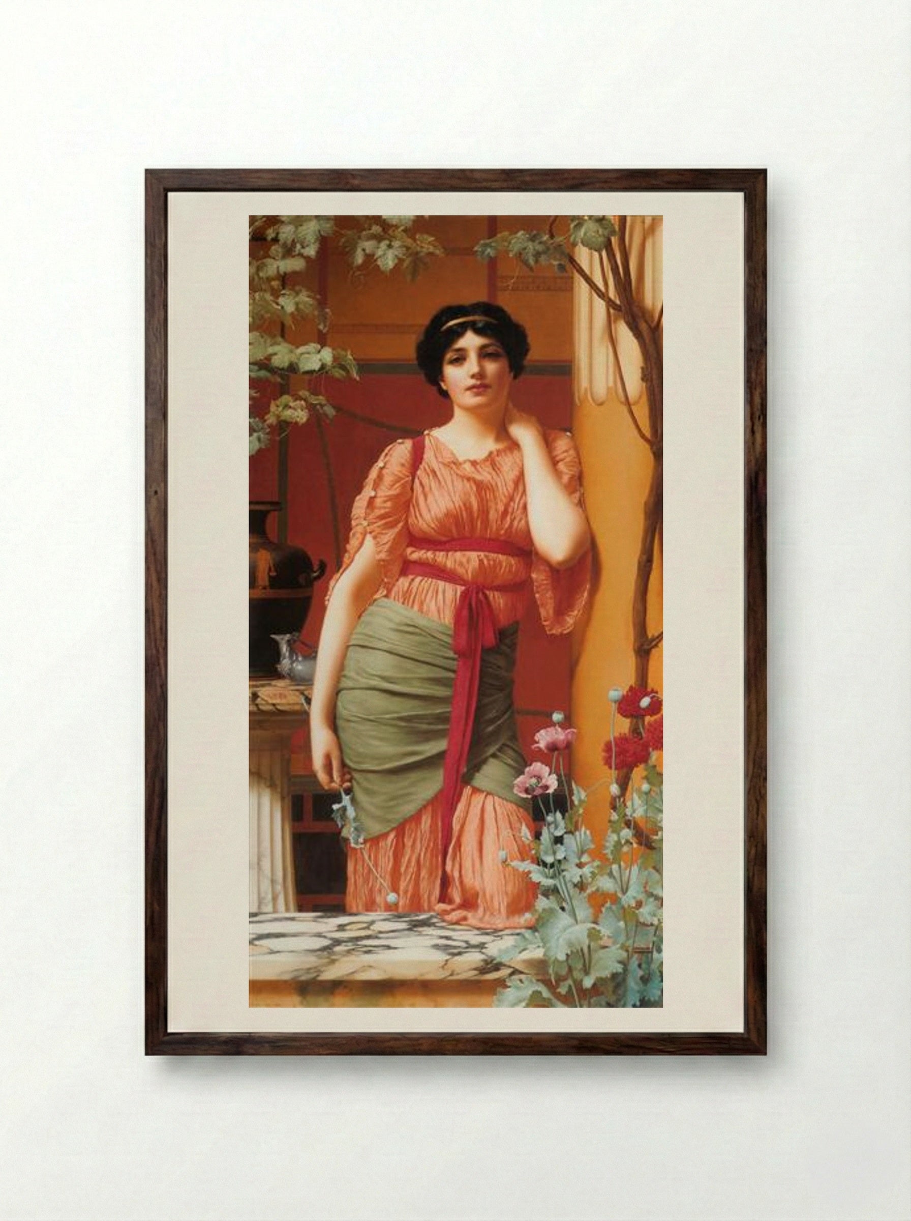 Nerissa - John William Godward - Framed Print Dark Wood