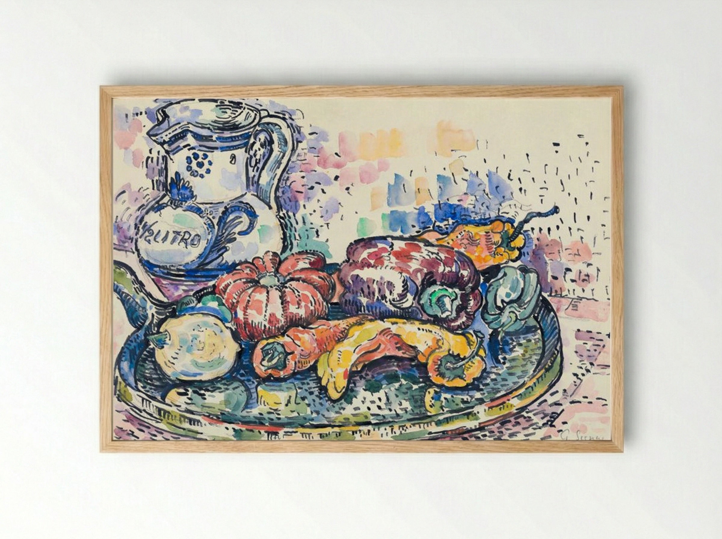 Still Life with Jug - Paul Signac - Framed Print Wood