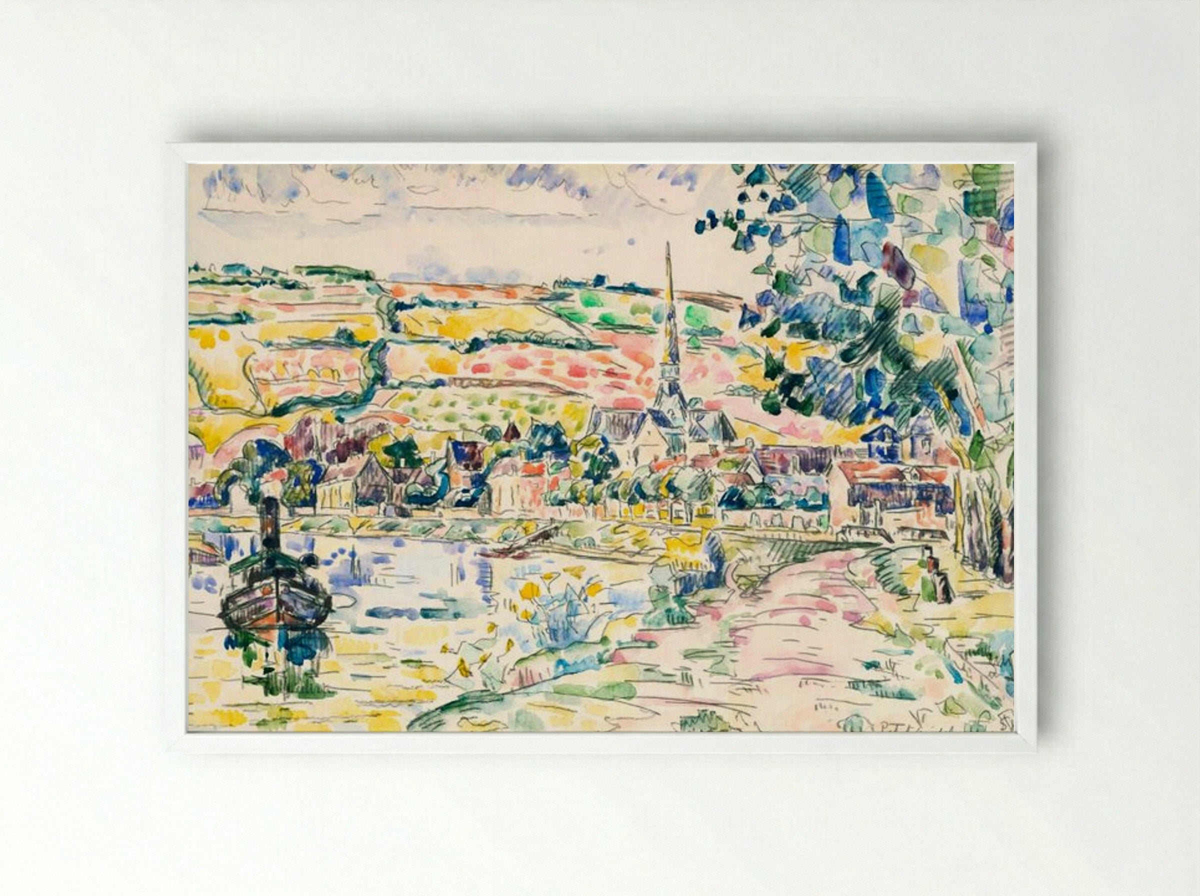 Petit Andely, The River Bank - Paul Signac - Framed Print White