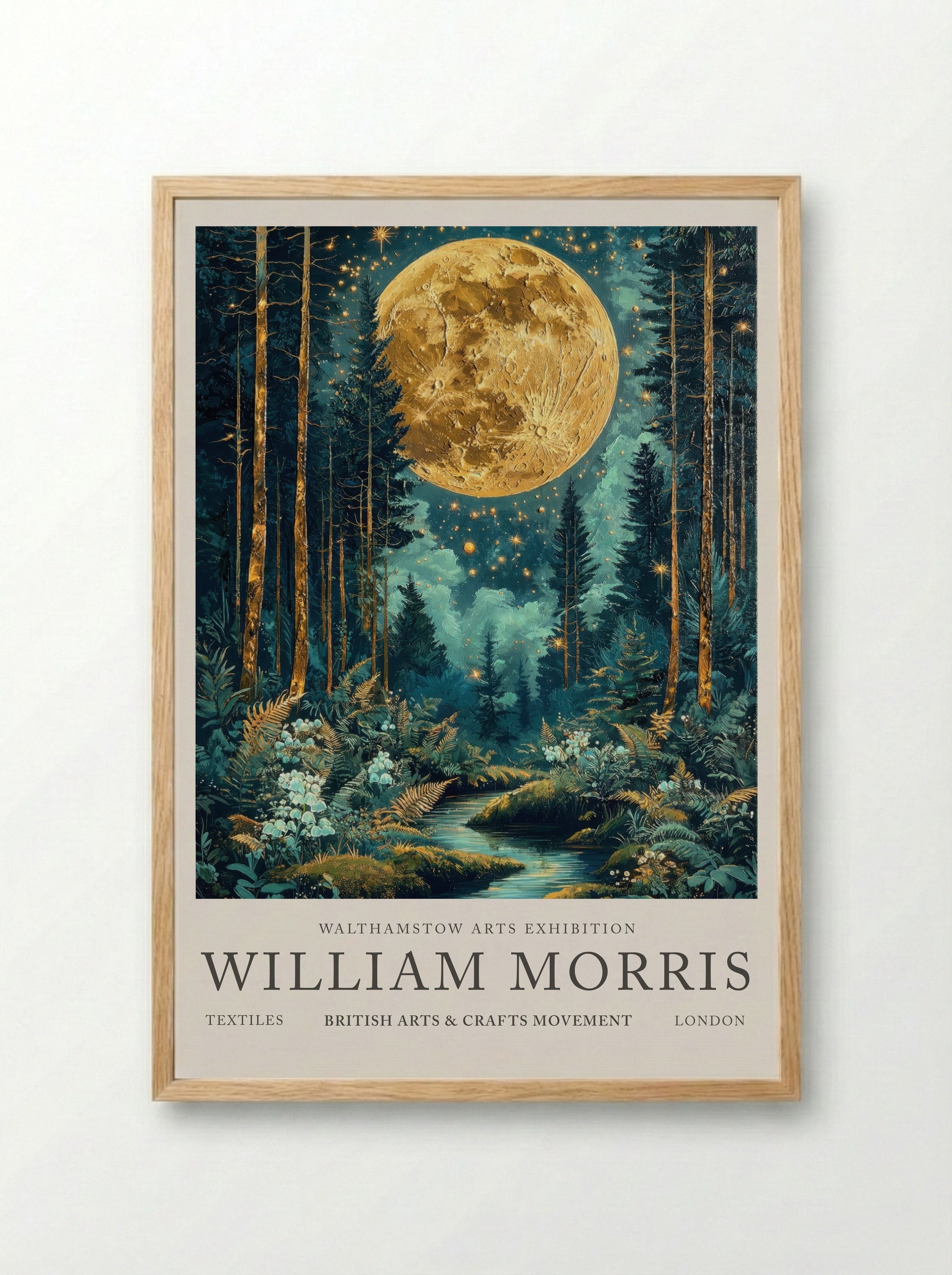 Moonlit Forest - William Morris - Framed Print Wood