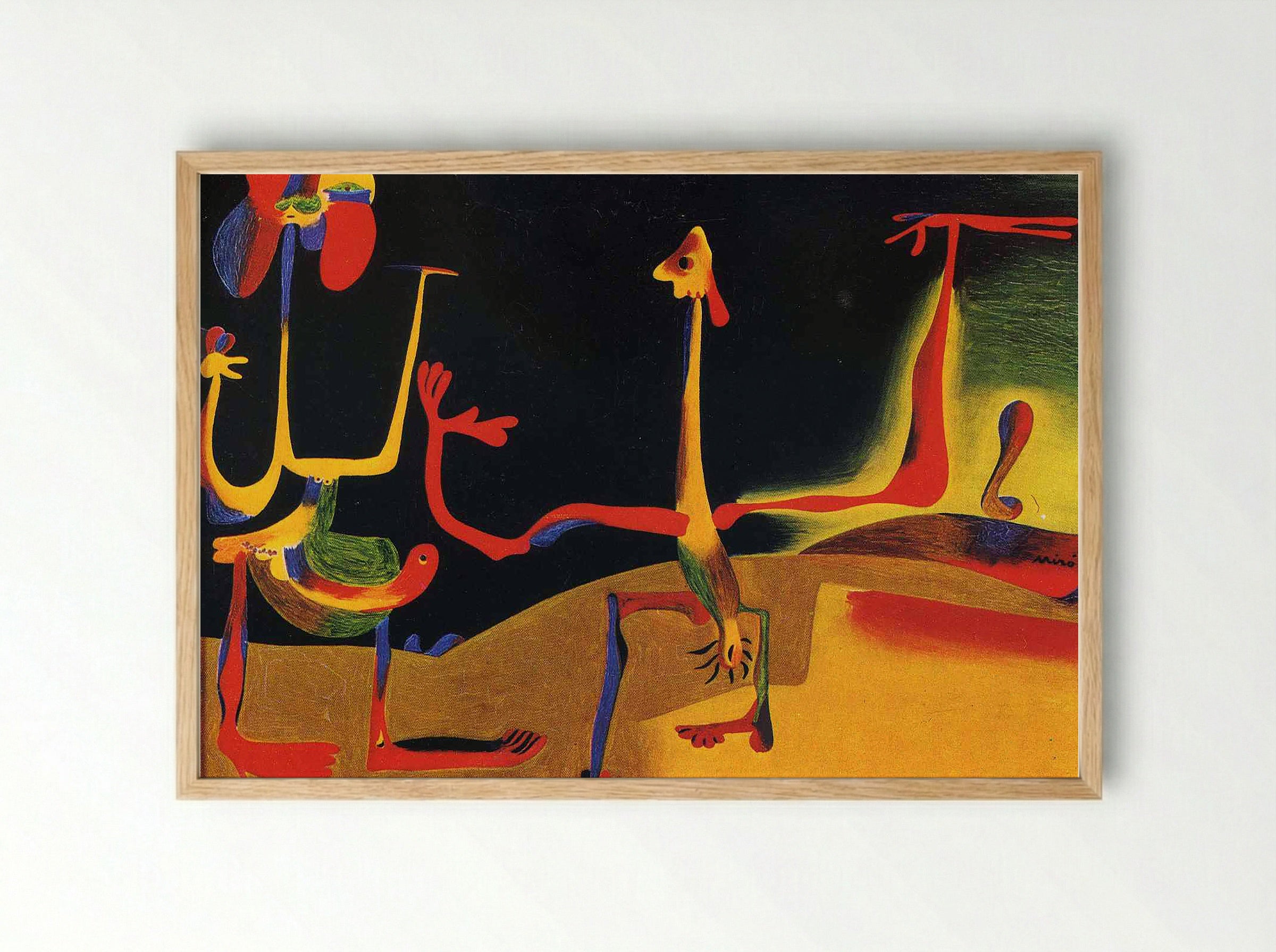 Man and Woman in Front of a Pile of Excrement - Joan Miró - Framed Print Wood