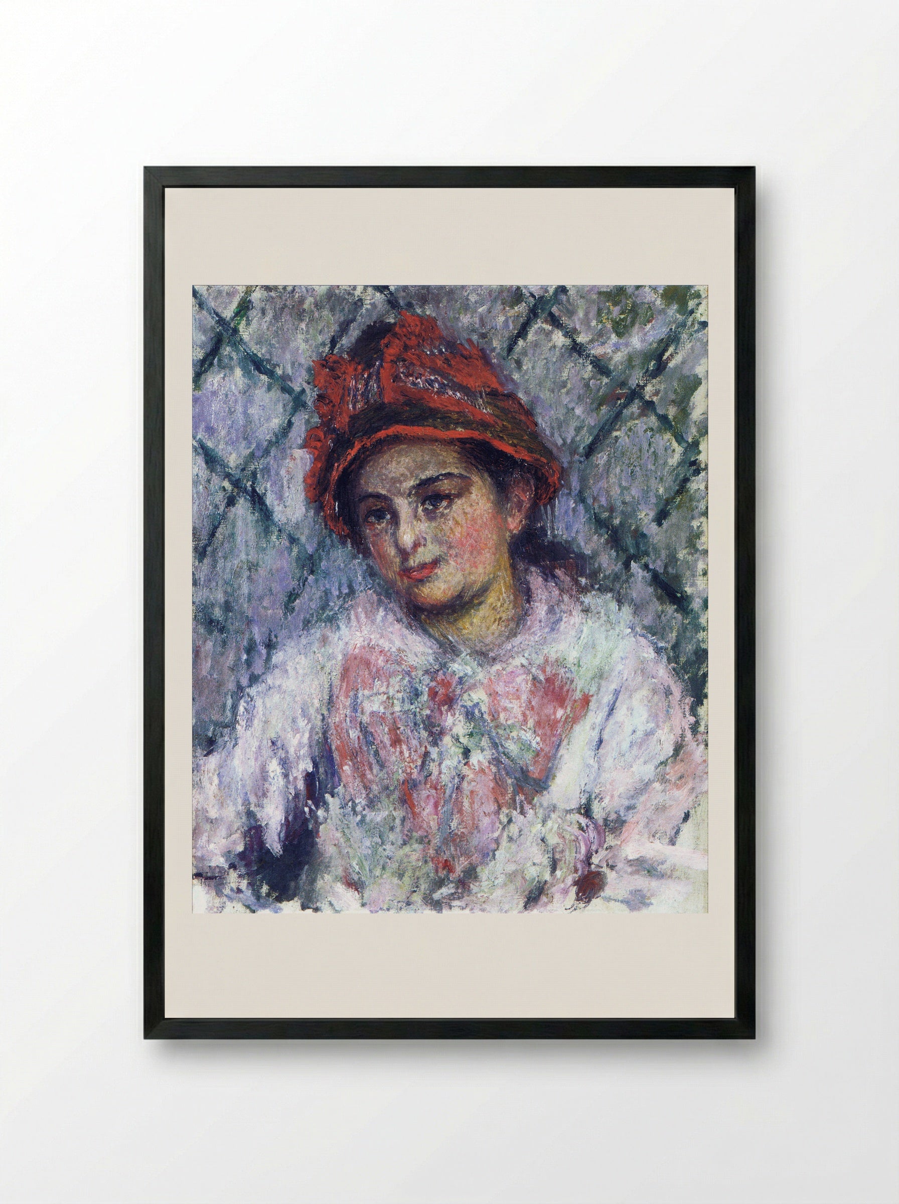 Blanche Hoschedé Monet with a Red Hat - Claude Monet - Framed Print Black