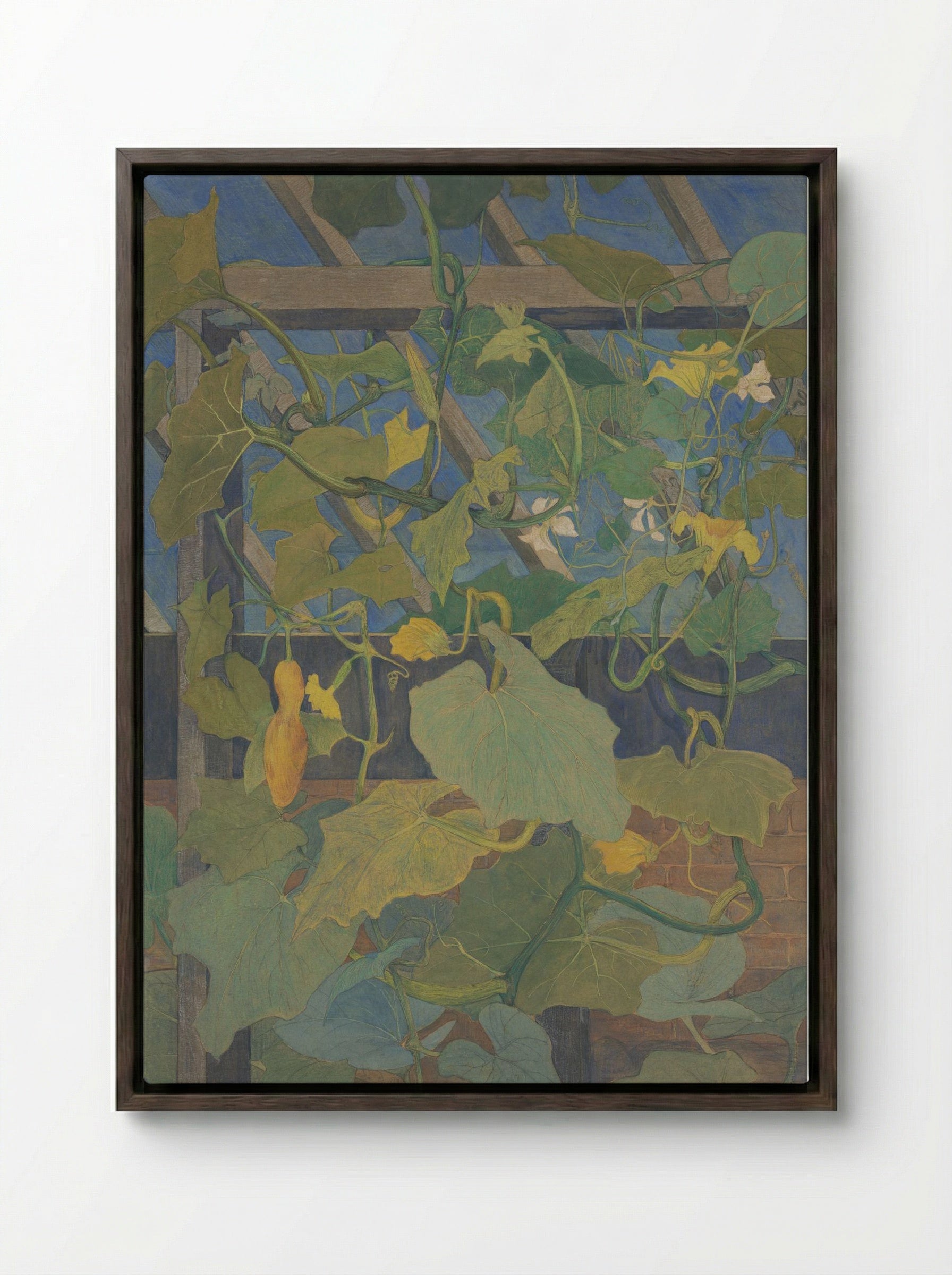 Greenhouse with Ornamental Gourds - Theo van Hoytema - Framed Canvas Dark Wood