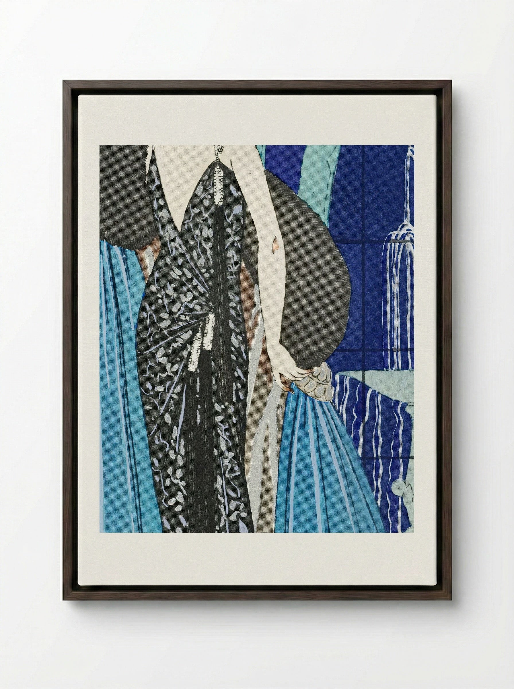 Alcyone, Robe et Manteau du Soir, de Worth - George Barbier - Framed Canvas Dark Wood