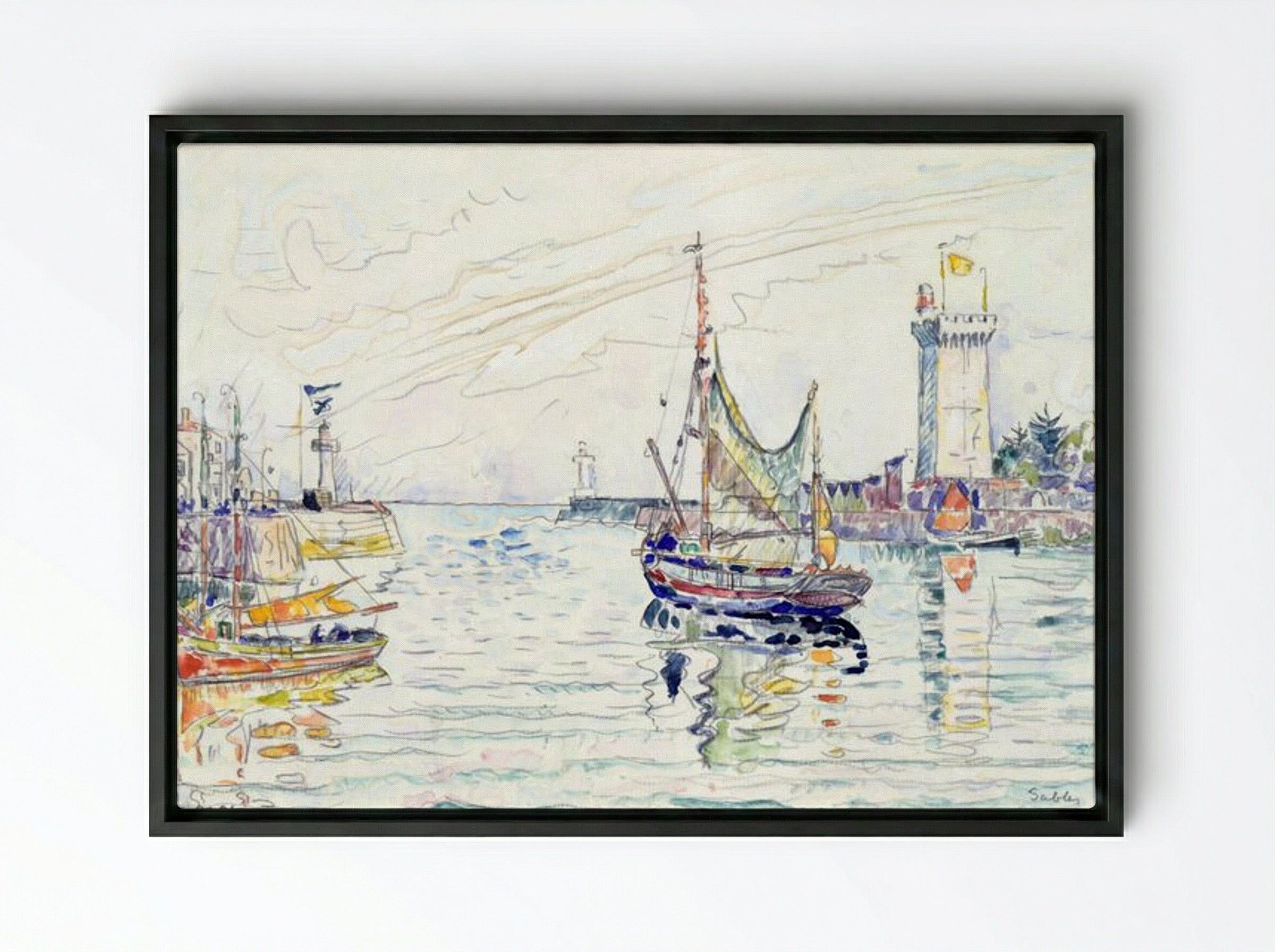 View of Les Sables d'Olonne - Paul Signac - Framed Canvas Black